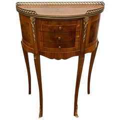 Louis XVI Style Demilune Shape Inlaid Wood Side Table, 20th Century