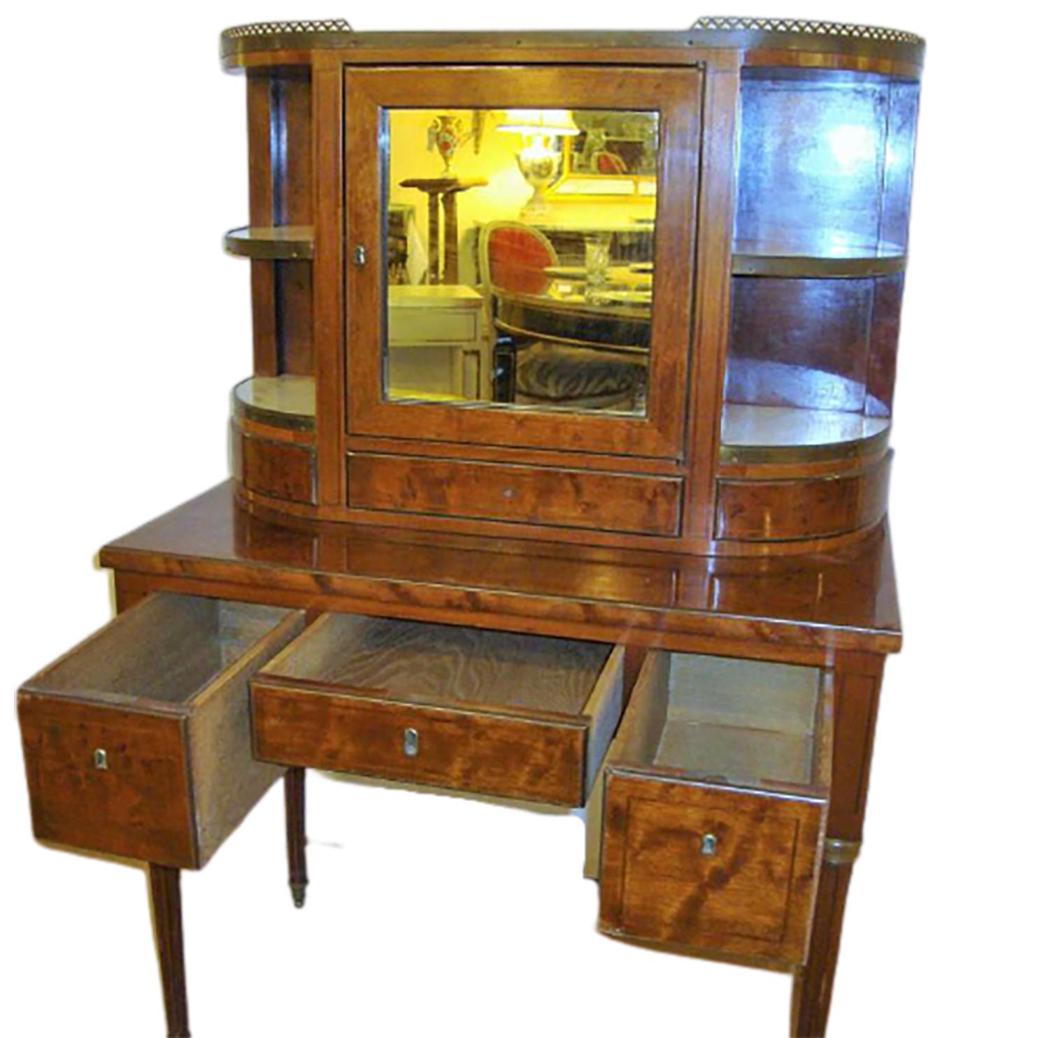 French Louis XVI Style Desk with Vitrine Top For Sale