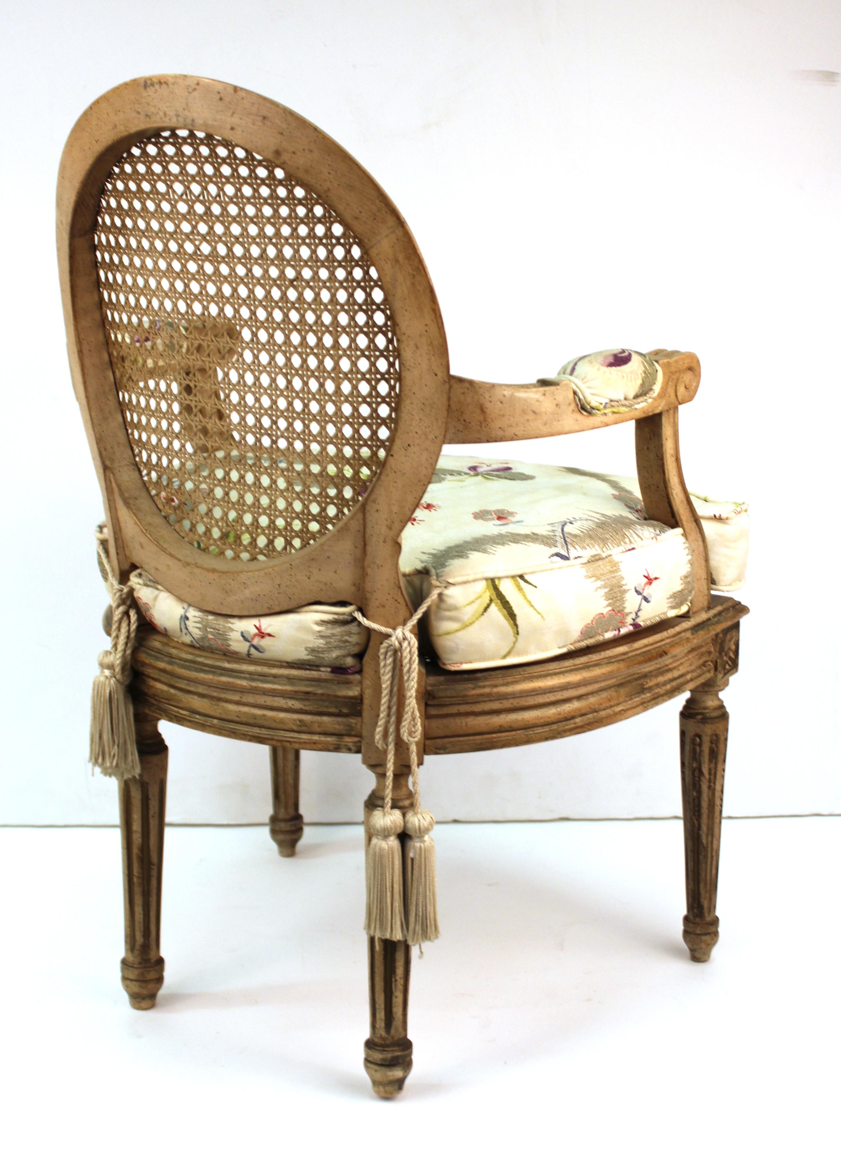 20th Century Louis XVI Style Diminutive Armchair with Caned Seat and Back