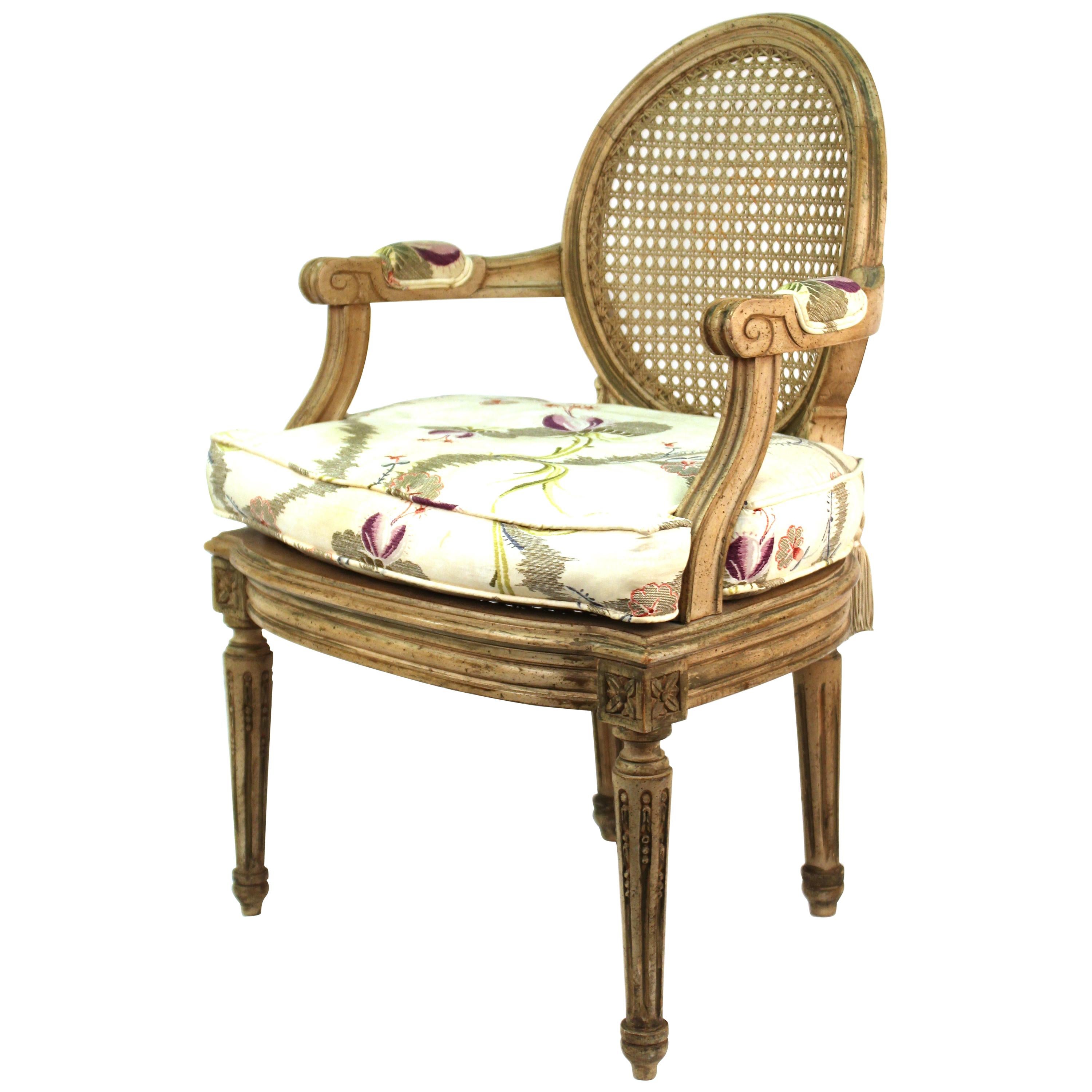 Louis XVI Style Diminutive Armchair with Caned Seat and Back