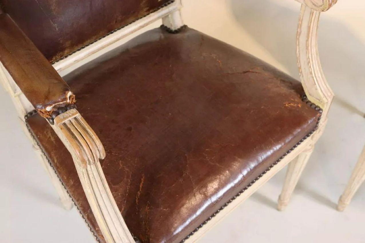 Louis XVI Style Dining Chairs, Leather Upholstery 5