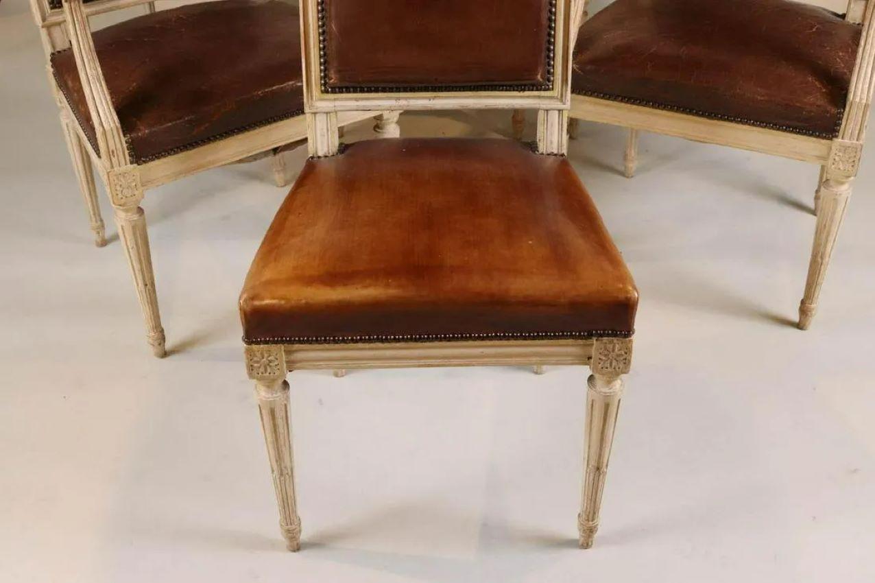 Louis XVI Style Dining Chairs, Leather Upholstery In Good Condition In Doylestown, PA