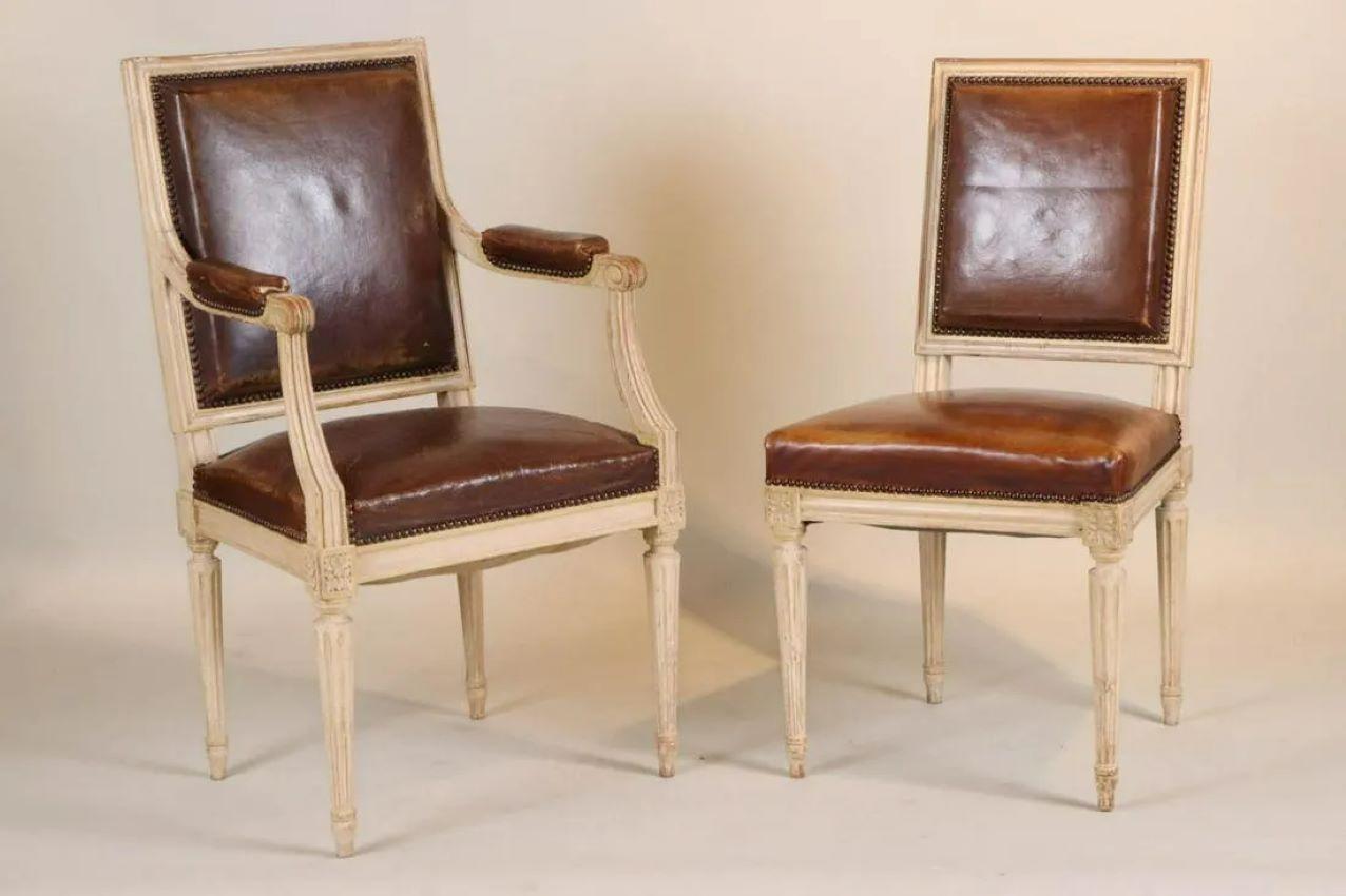 Louis XVI Style Dining Chairs, Leather Upholstery 2