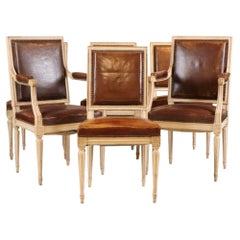 Louis XVI Style Dining Chairs, Leather Upholstery