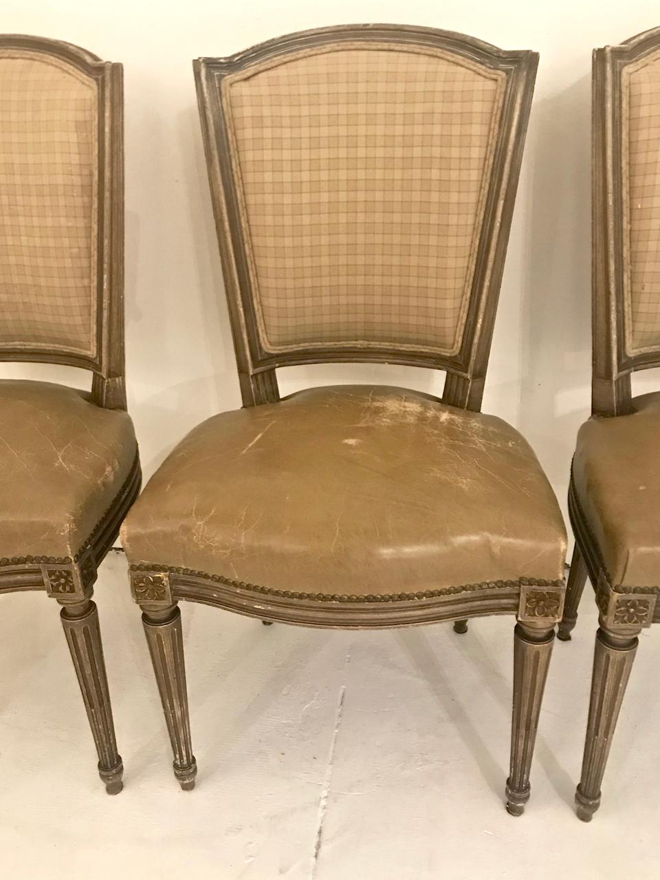 Leather Louis XVI-Style Dining Chairs, Set of 6