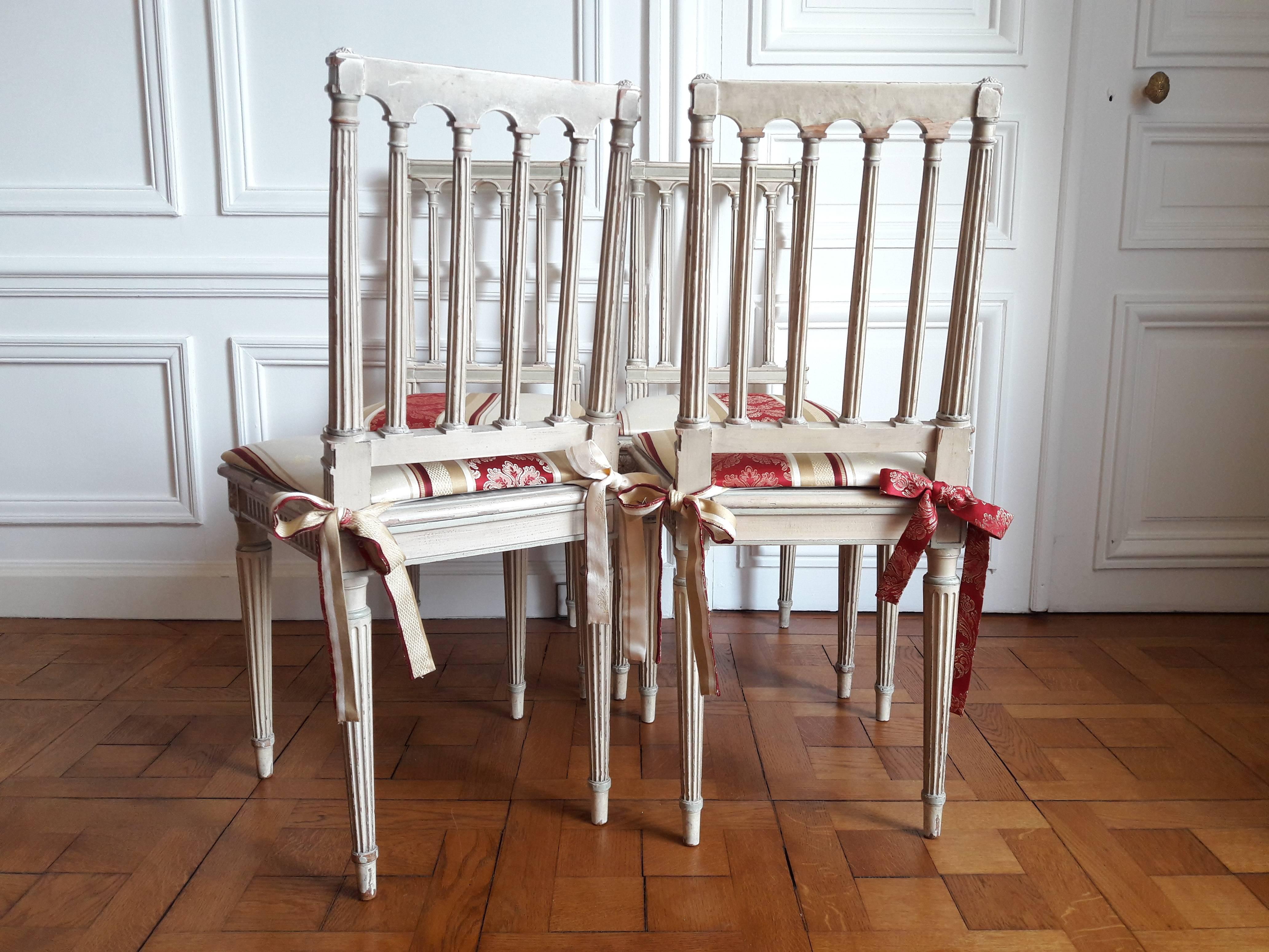 French Louis XVI Style Dining Chairs, Set of Four