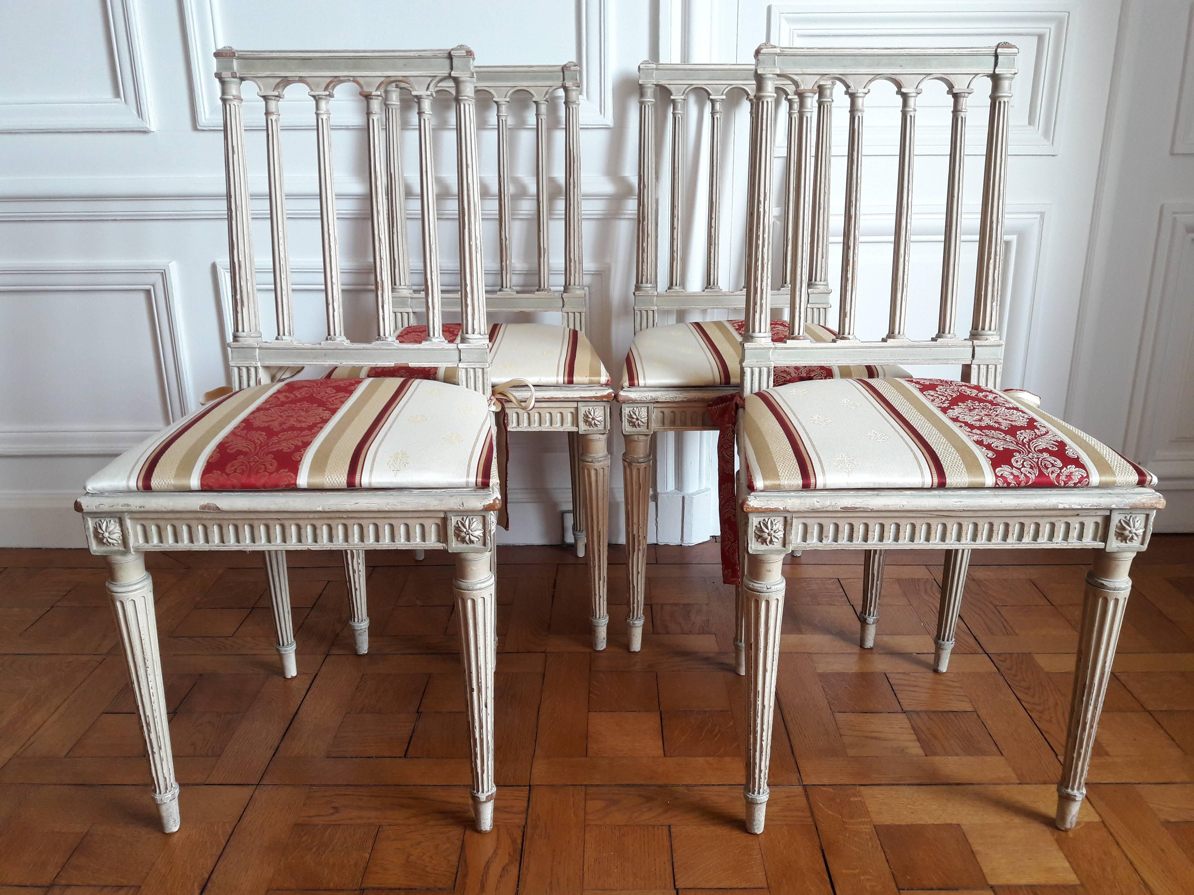 Wood Louis XVI Style Dining Chairs, Set of Four