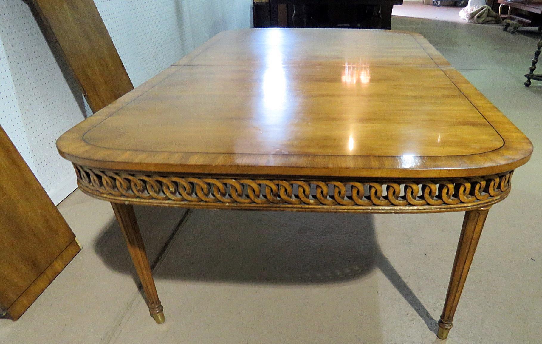 Carved Walnut French Louis XVI Style Dining Table w Pierce Carved Circular Skirt 1