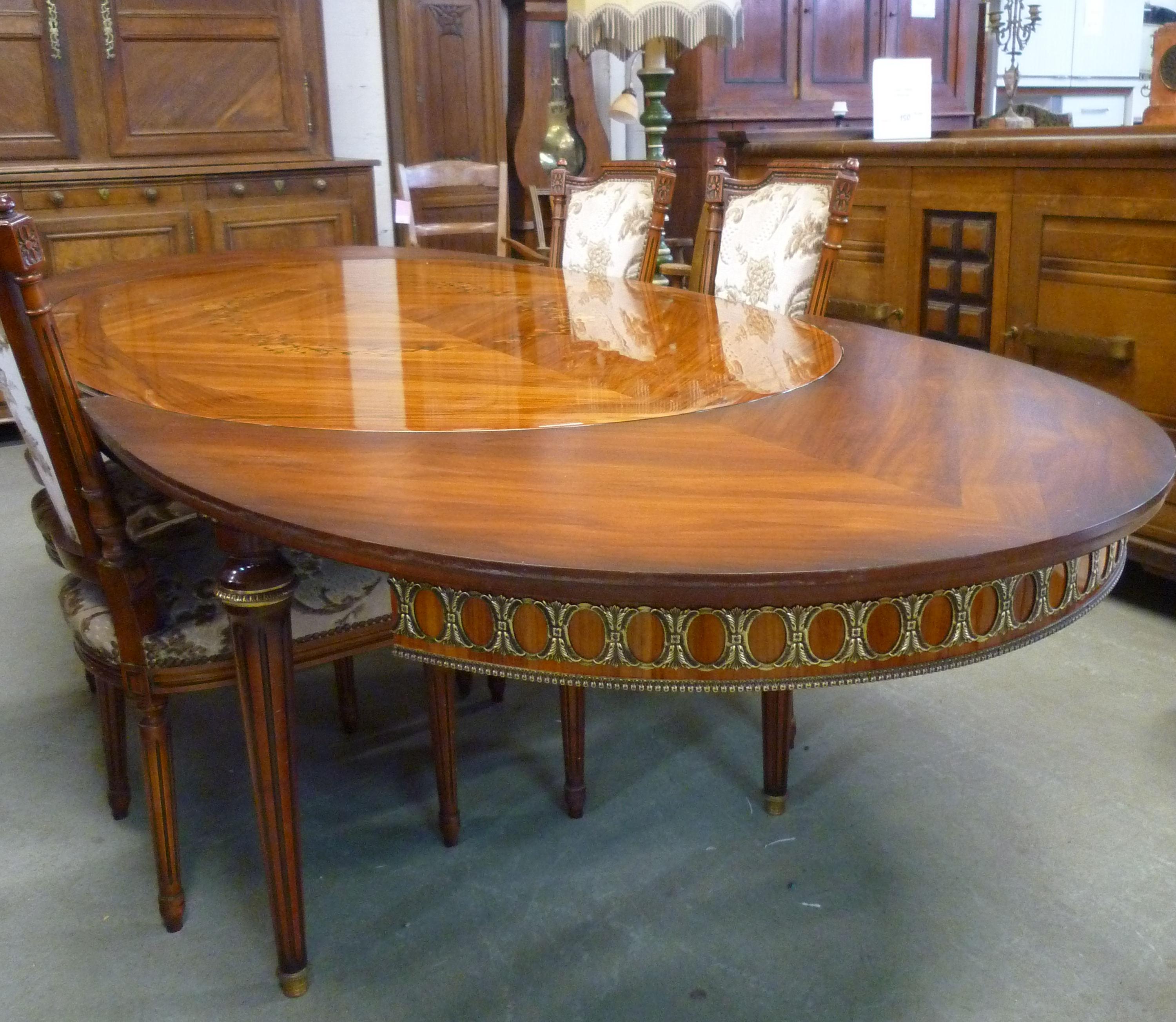 Gilt Louis XVI Style Dining Table Extending Rosewood Marquetry Ormolu signed JP Ehalt