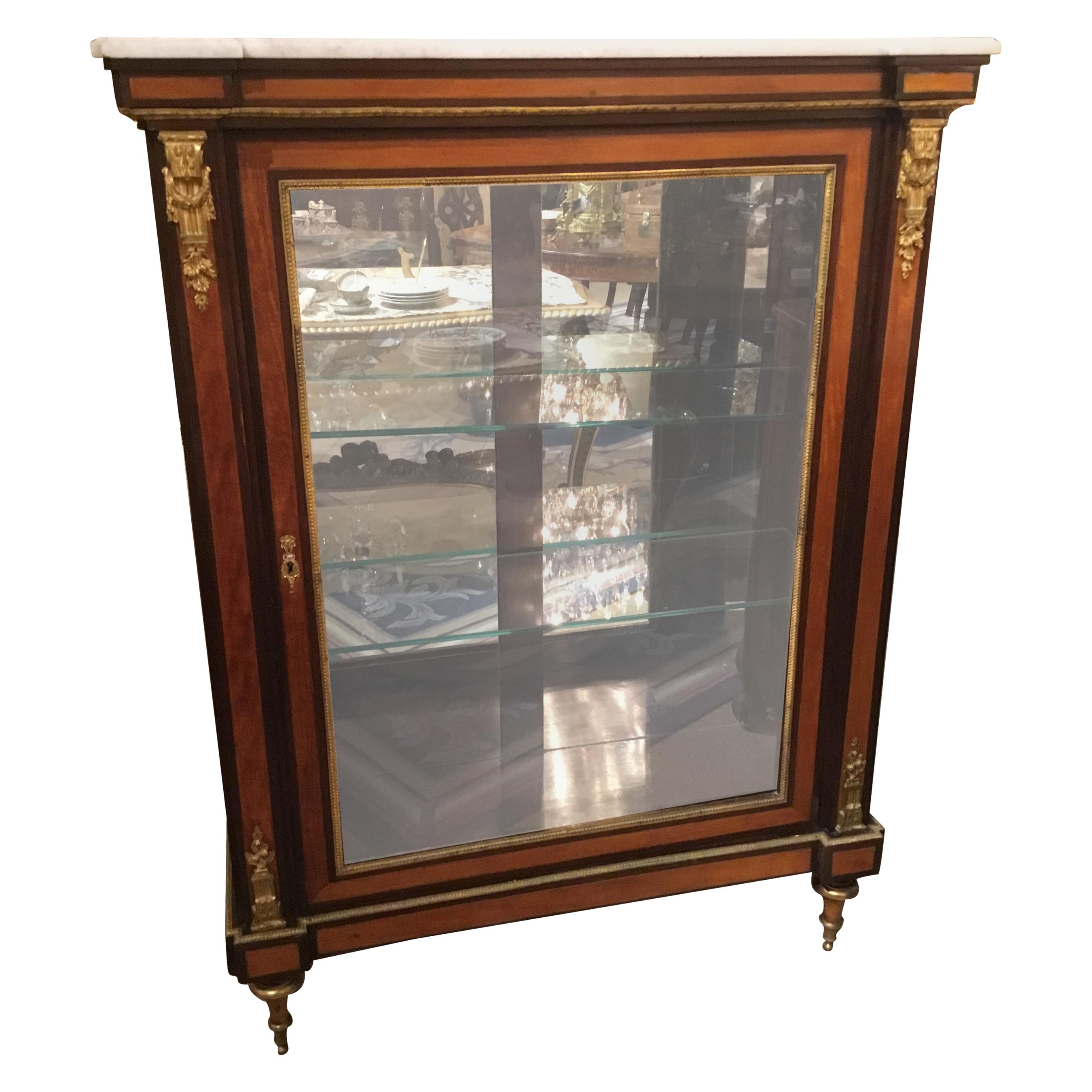 Louis XVI-Style Display/Vitrine Cabinet in Rosewood with Bronze Dore Mounts