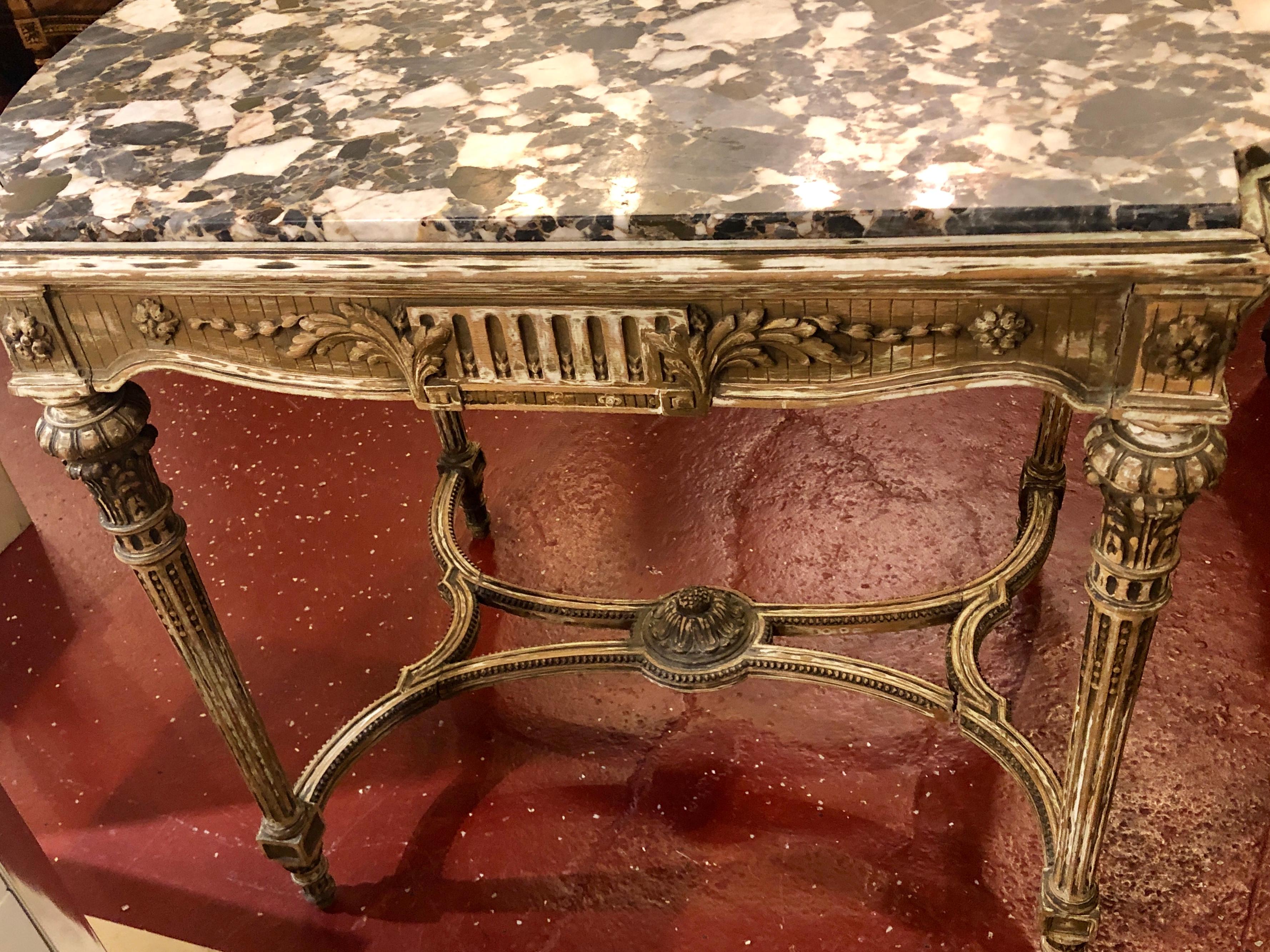 Louis XVI Style Distressed Paint Decorated 19th Century Marble Top Center Table 6