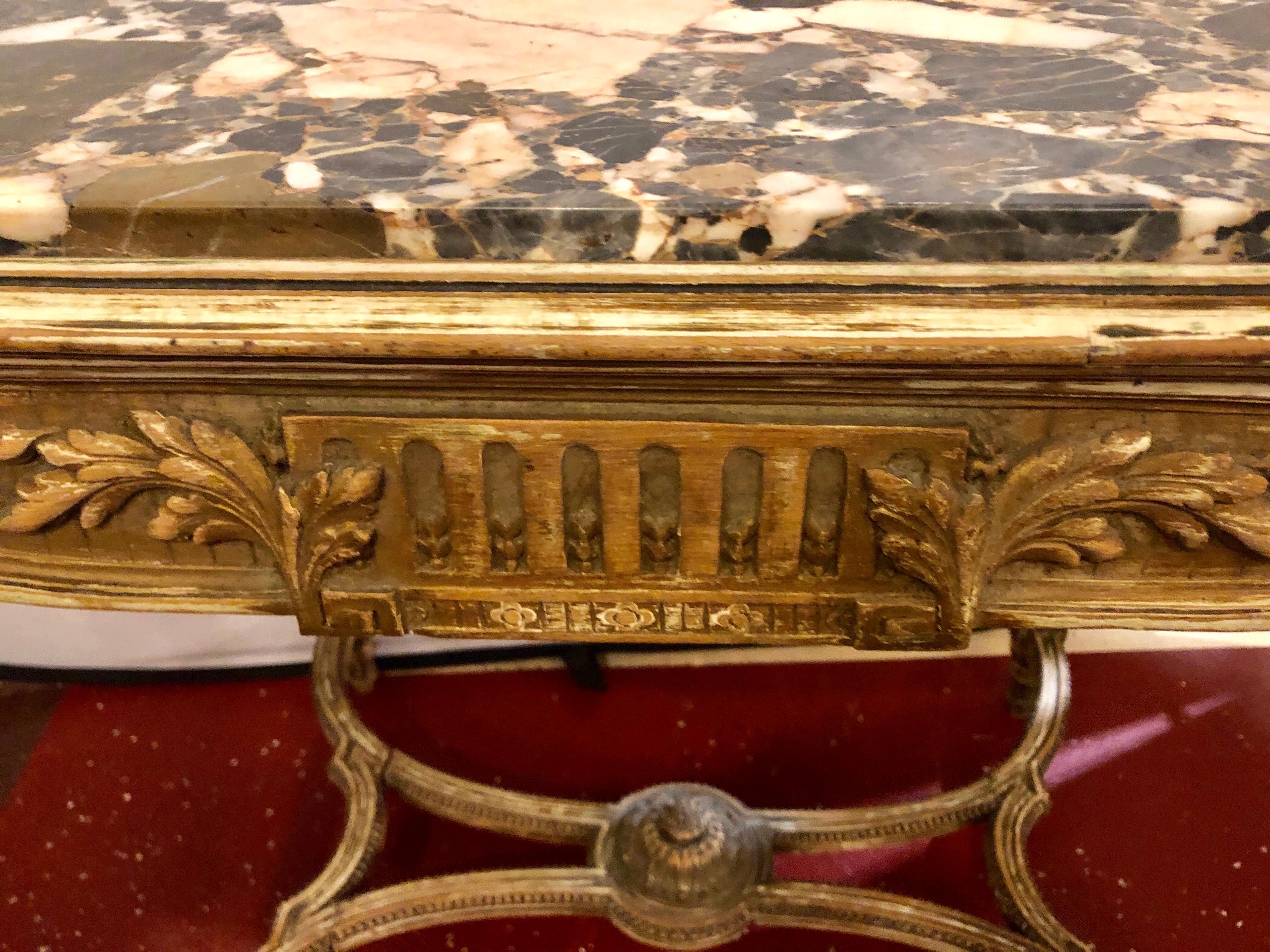 Louis XVI Style Distressed Paint Decorated 19th Century Marble Top Center Table In Good Condition In Stamford, CT