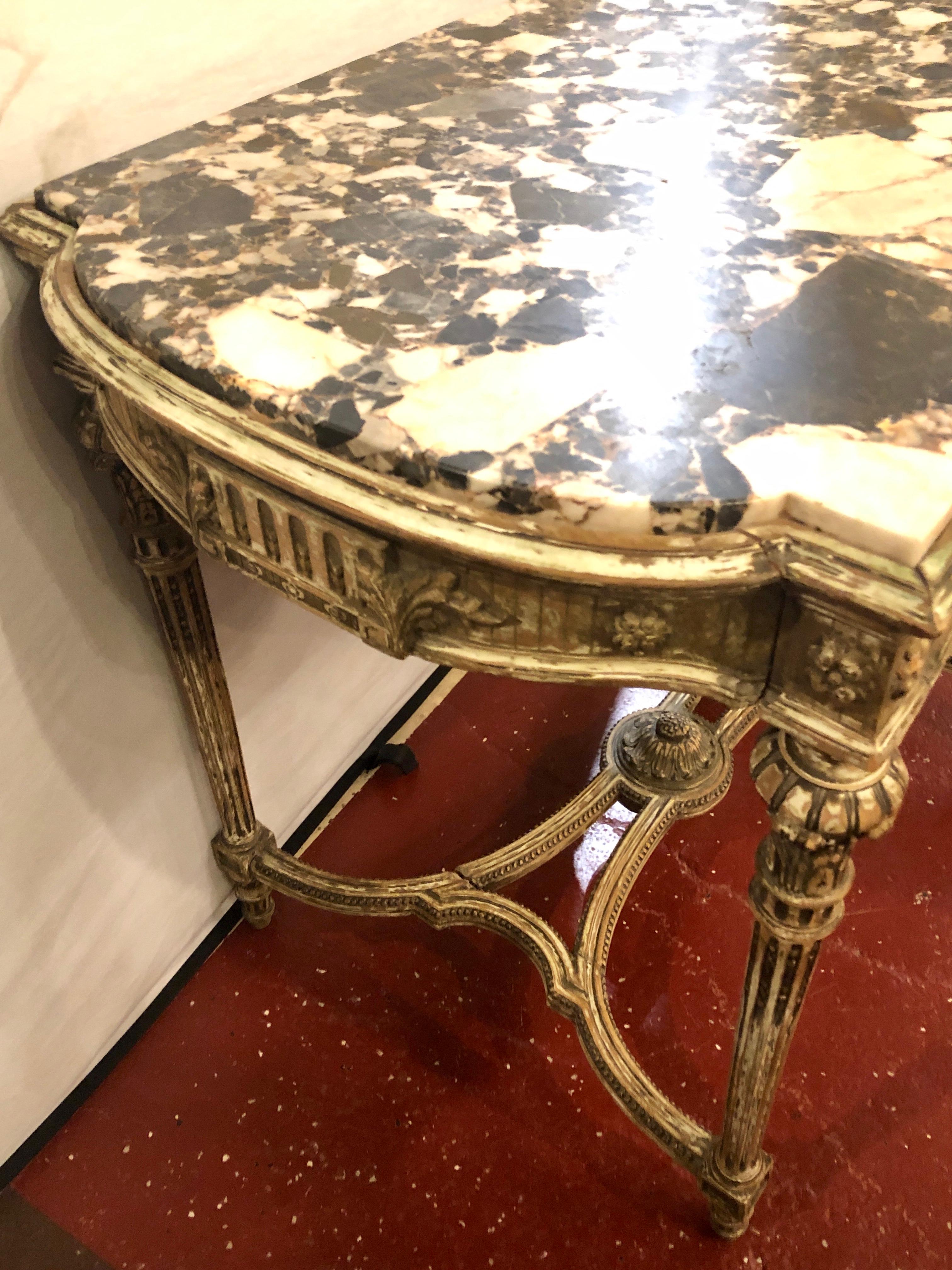 Louis XVI Style Distressed Paint Decorated 19th Century Marble Top Center Table 5