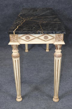 Louis XVI Style Distressed Painted and Gilt Marble Top Console Table