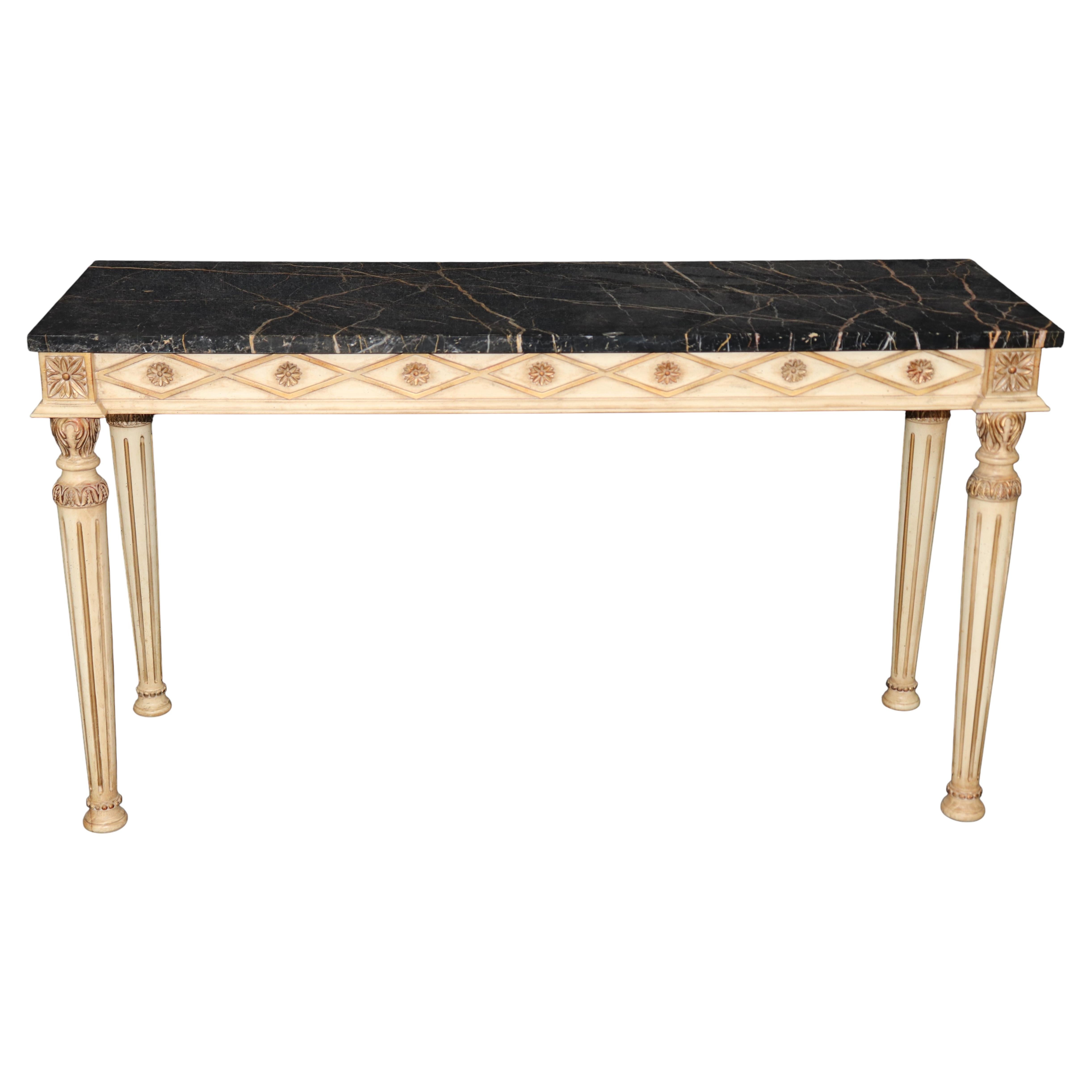 Louis XVI Style Distressed Painted and Gilt Marble Top Console Table