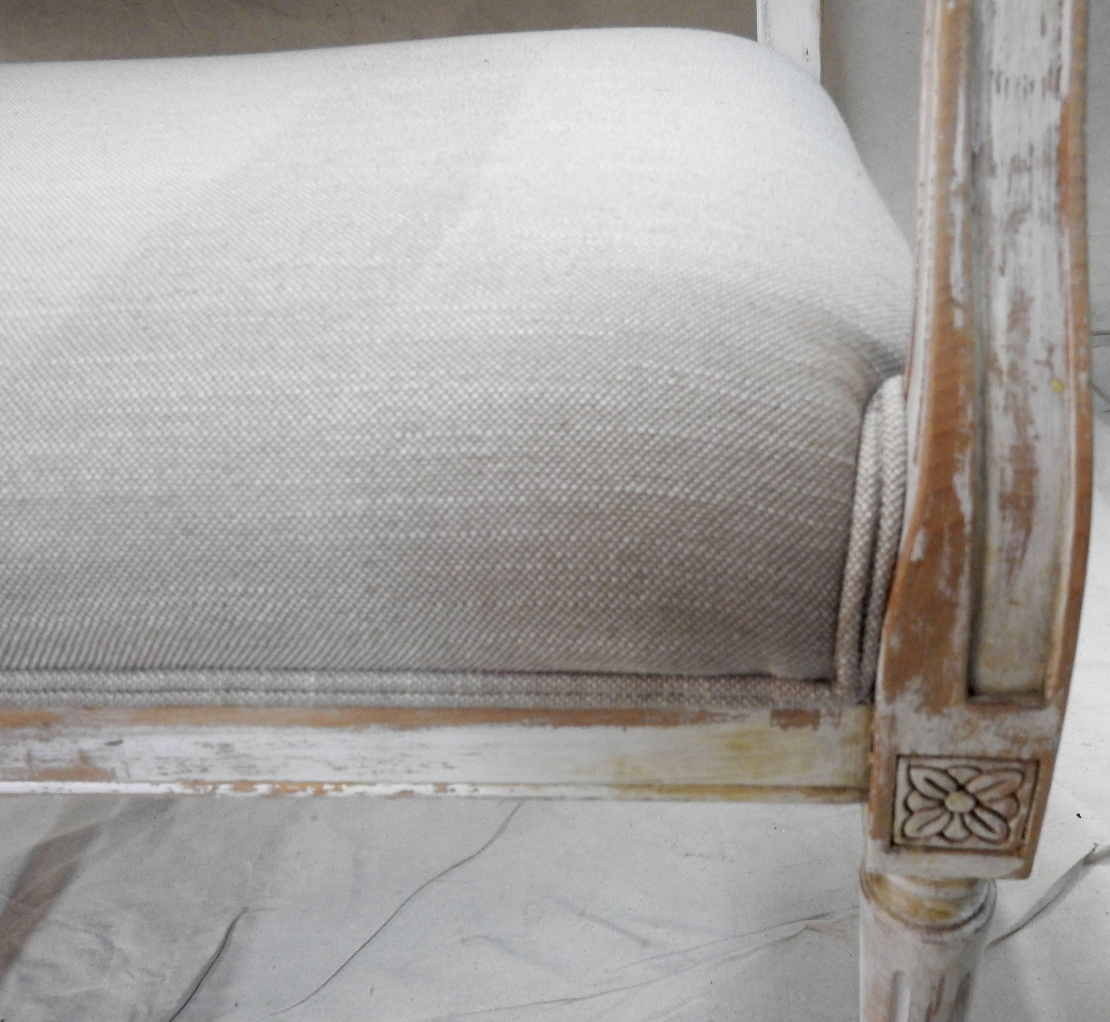 Louis XVI Style Distressed Painted Hall Bench Settee For Sale 3