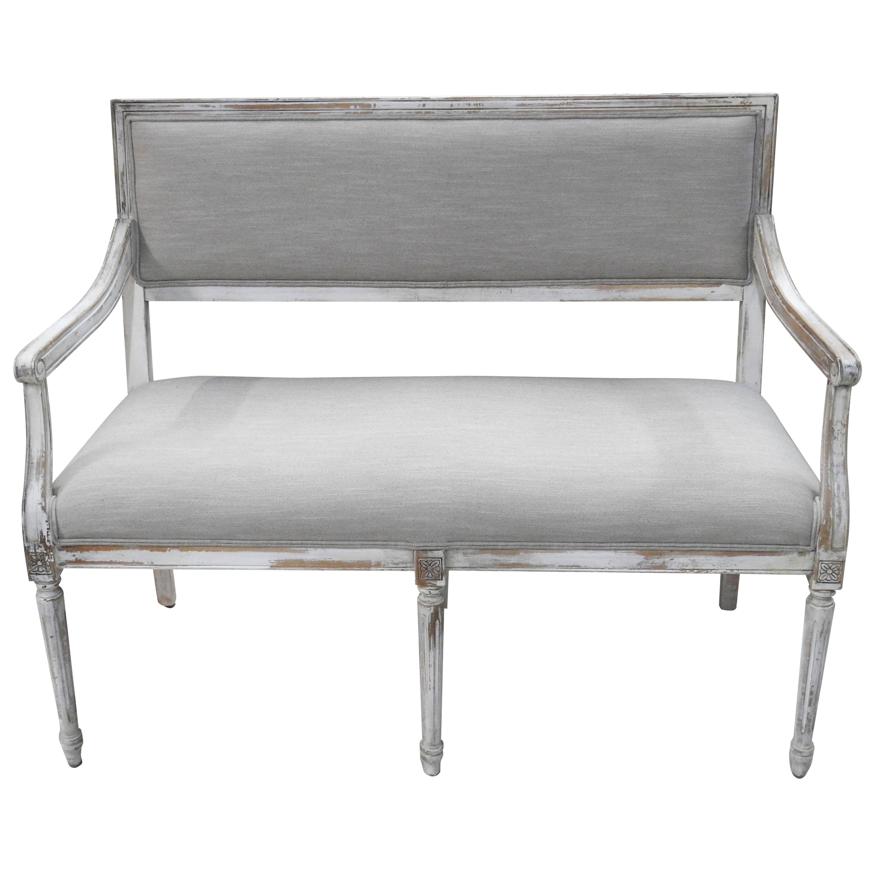 Louis XVI Style Distressed Painted Hall Bench Settee For Sale
