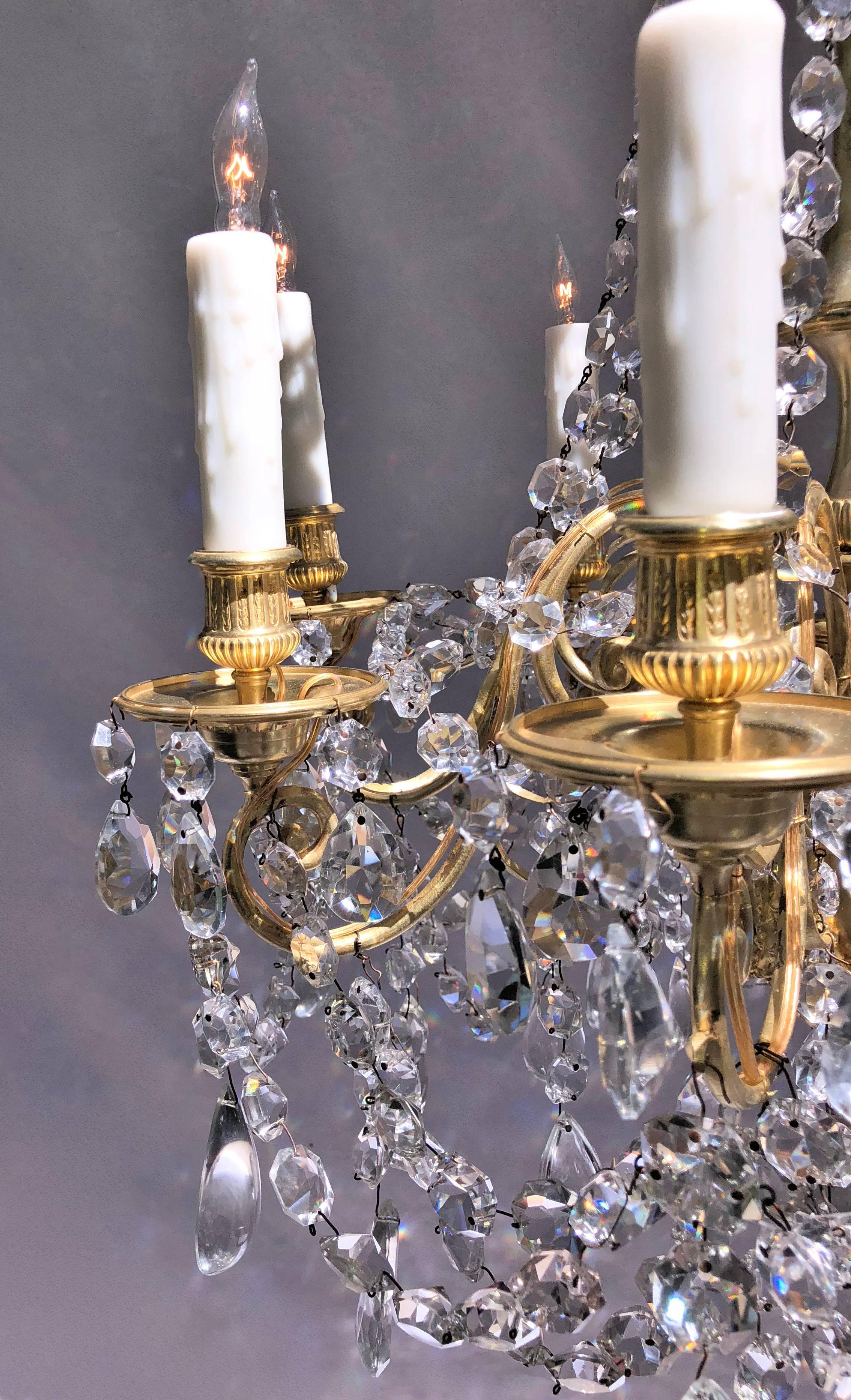19th Century Louis XVI Style Doré Bronze and Crystal Eight-Arm Chandelier