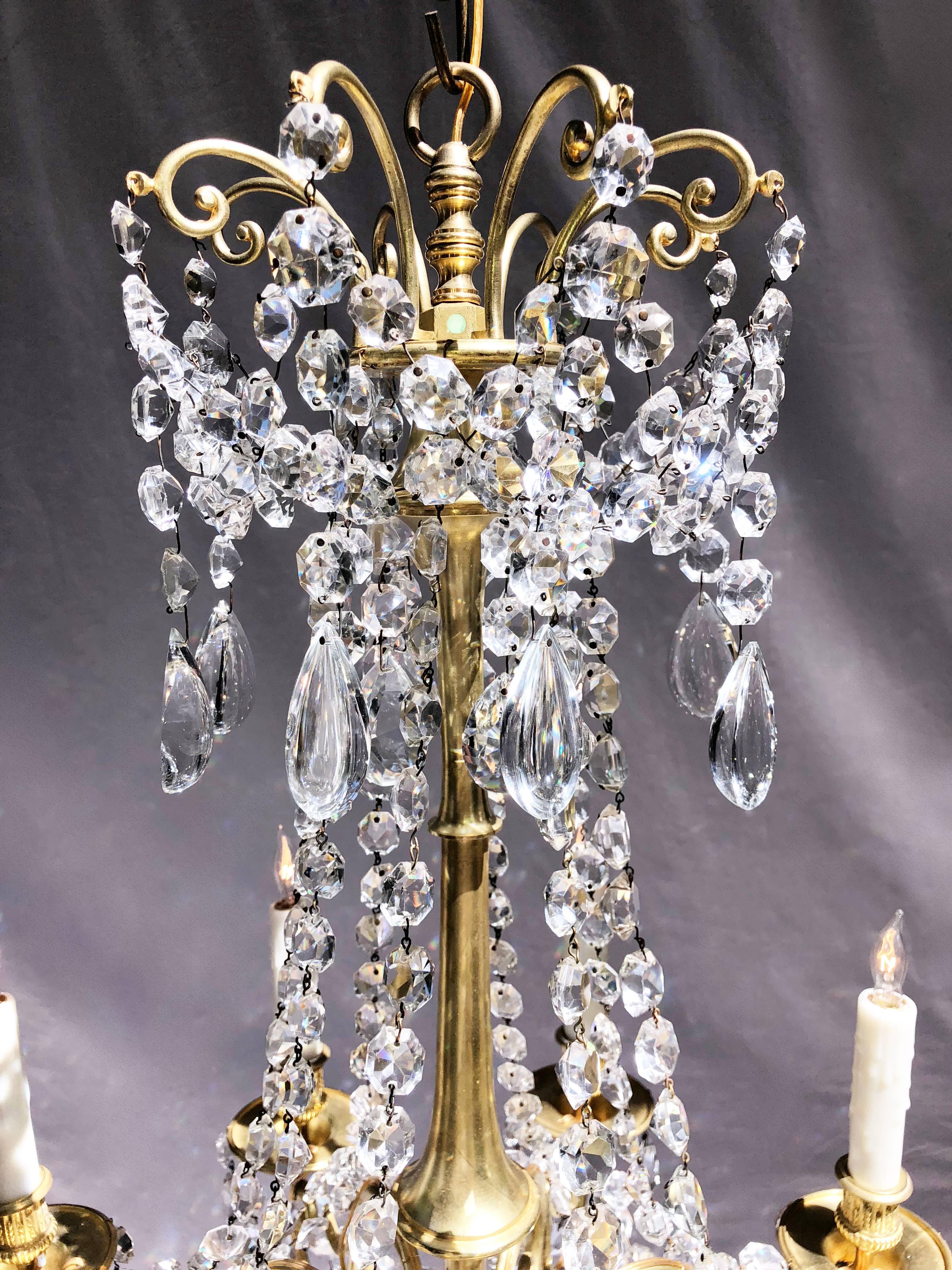 Louis XVI Style Doré Bronze and Crystal Eight-Arm Chandelier 1