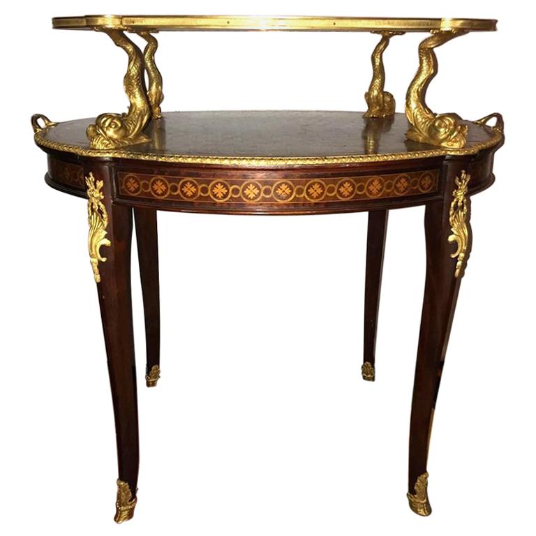Louis XVI Style Doré Bronze Figural Mounted Deseret Two-Tier Serving Stand Table