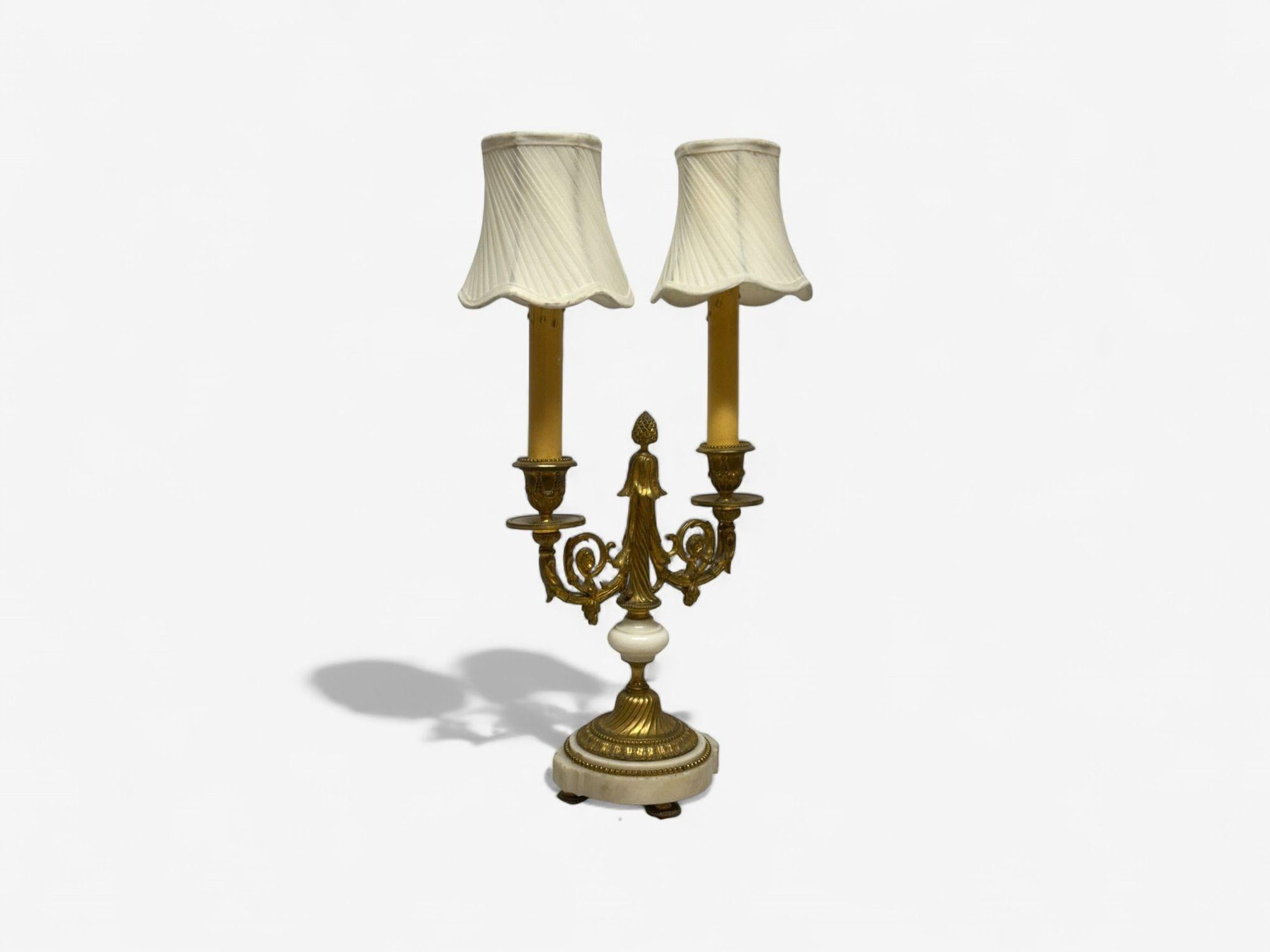 Bronzo Louis XVI Style, Dore Bronze, Marble, Candelabras, France, 19th c. in vendita