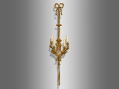 Louis XVI Style, Doré Bronze, Monumental Wall Sconces, France, 19th C.