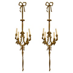 Louis XVI Style, Doré Bronze, Monumental Wall Sconces, France, 19th C.