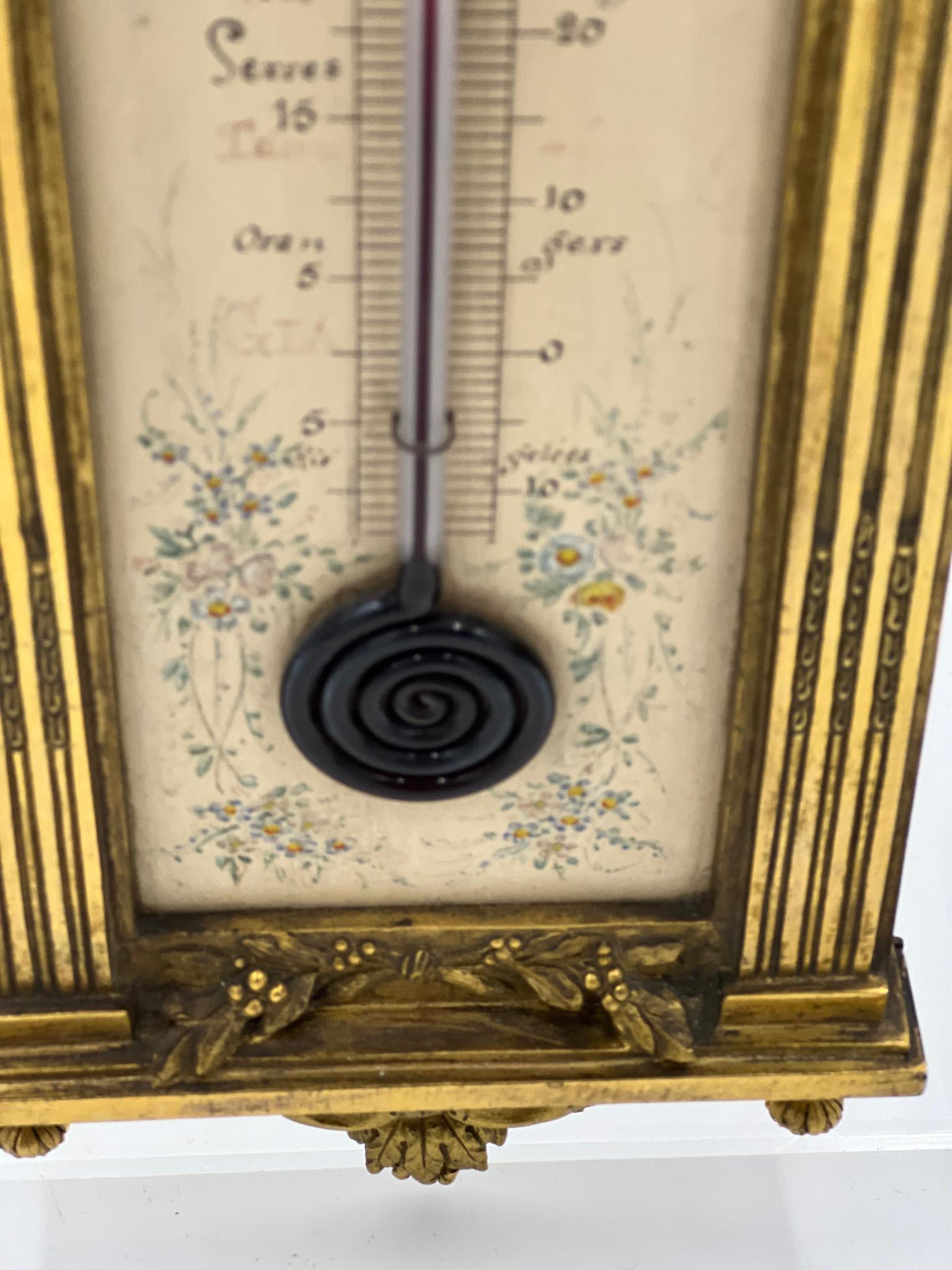 Circa 1880, Louis XVI Style Dore Bronze Thermometer. In beautiful shape.