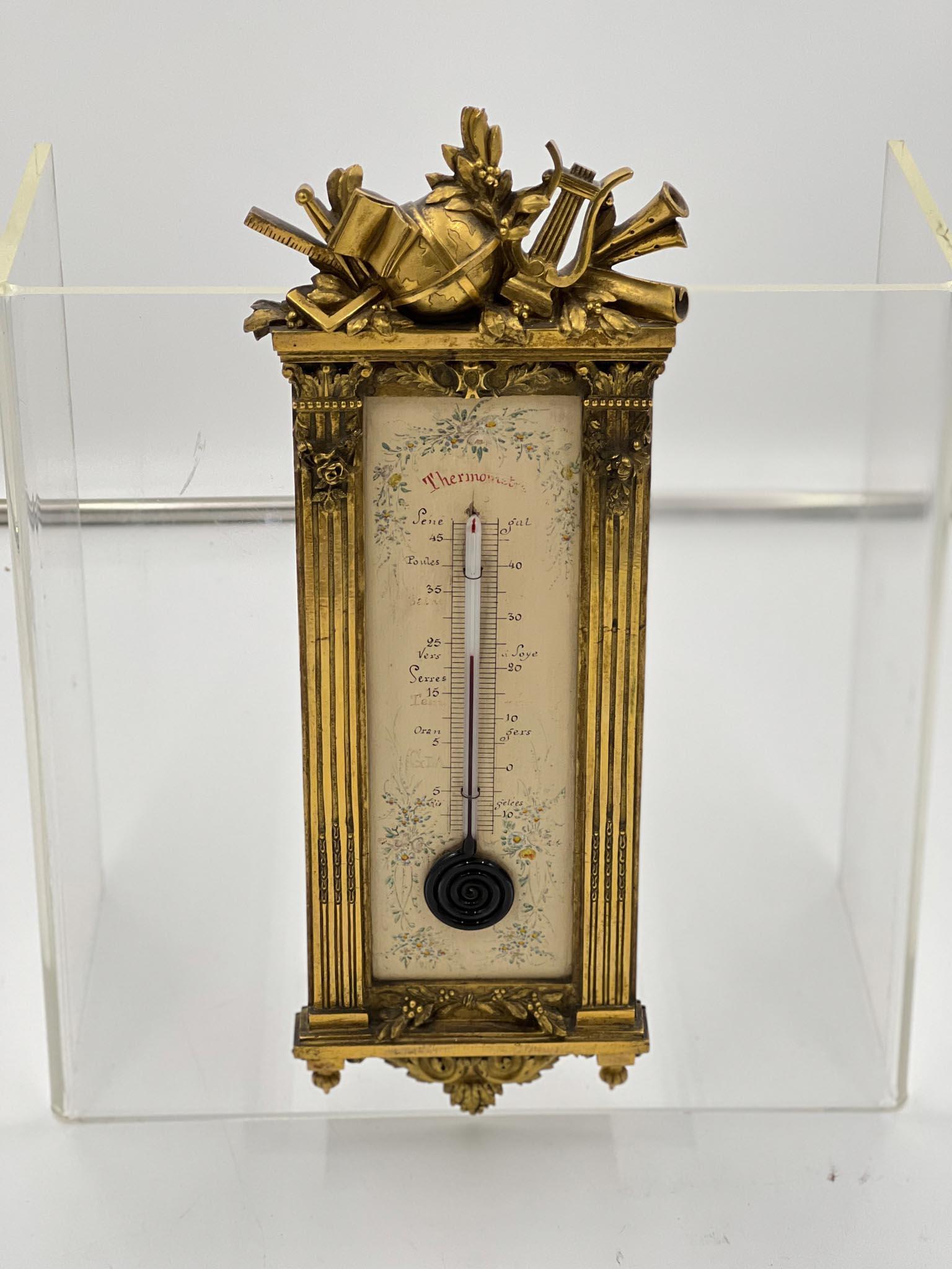 French Louis XVI Style Dore Bronze Thermometer, Circa 1880 For Sale