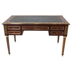 Louis XVI-Style Double-Sided Wood and Brass Bureau Plat with Leather Top