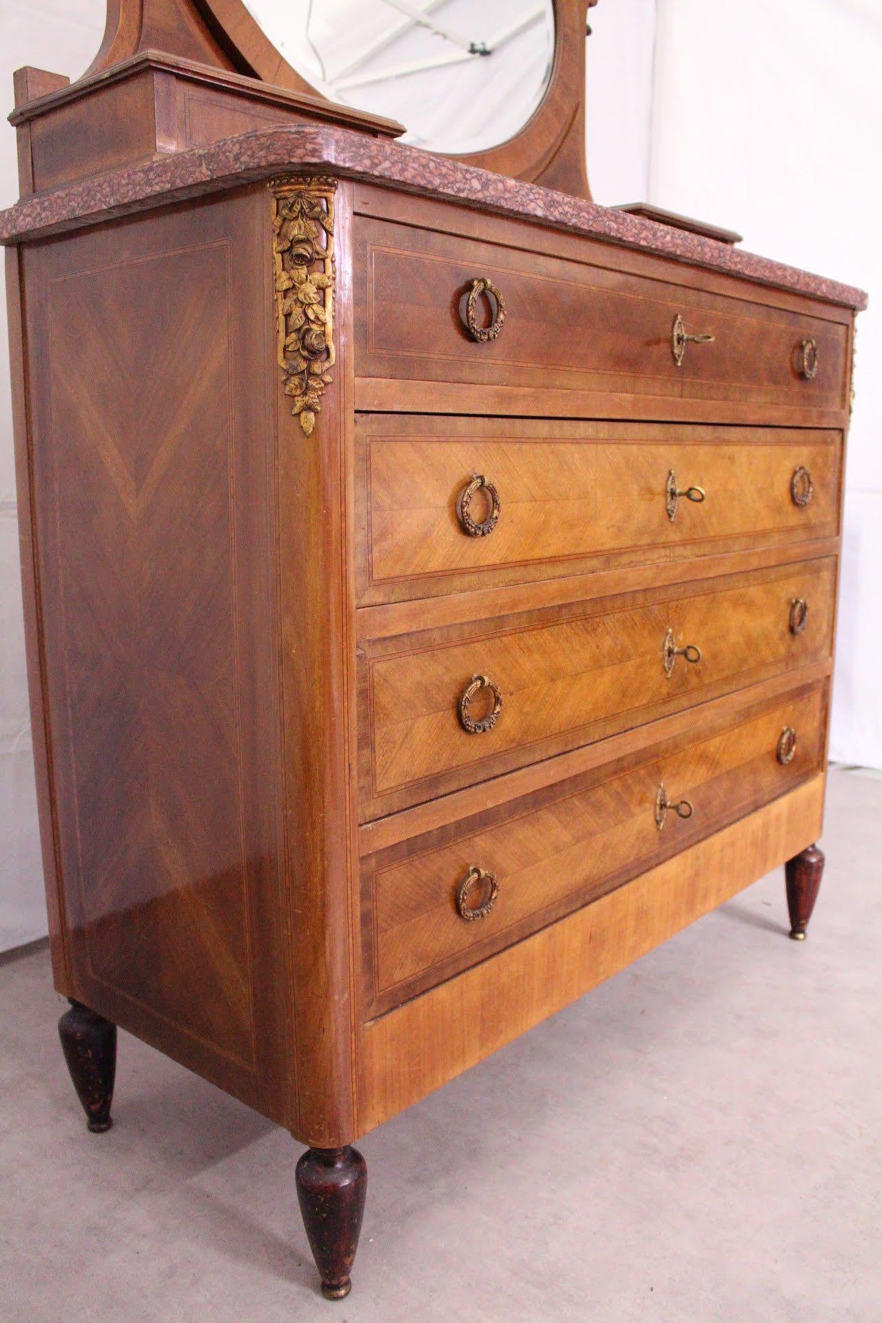 Louis XVI Style Dressing Chest of Drawers French Marquetry In Good Condition For Sale In Labrit, Landes
