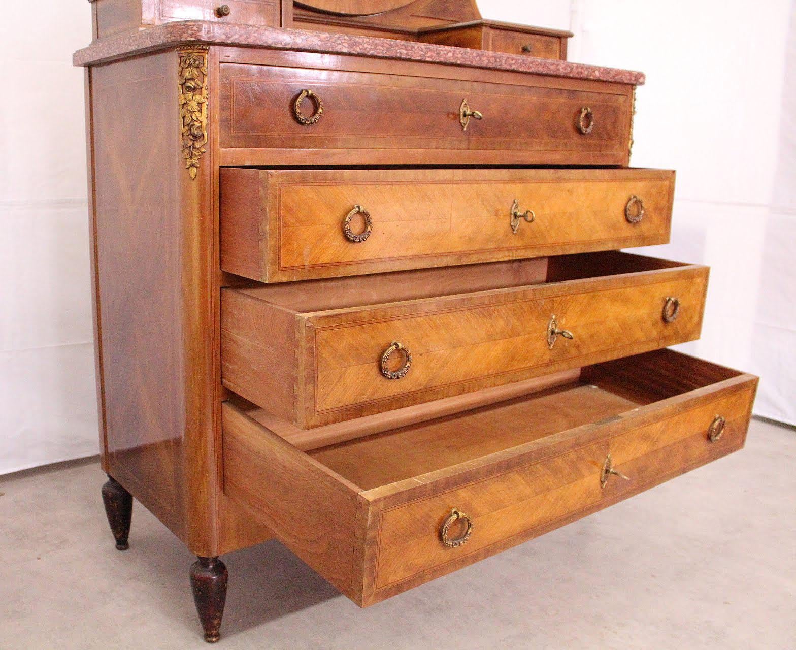 Wood Louis XVI Style Dressing Chest of Drawers French Marquetry For Sale