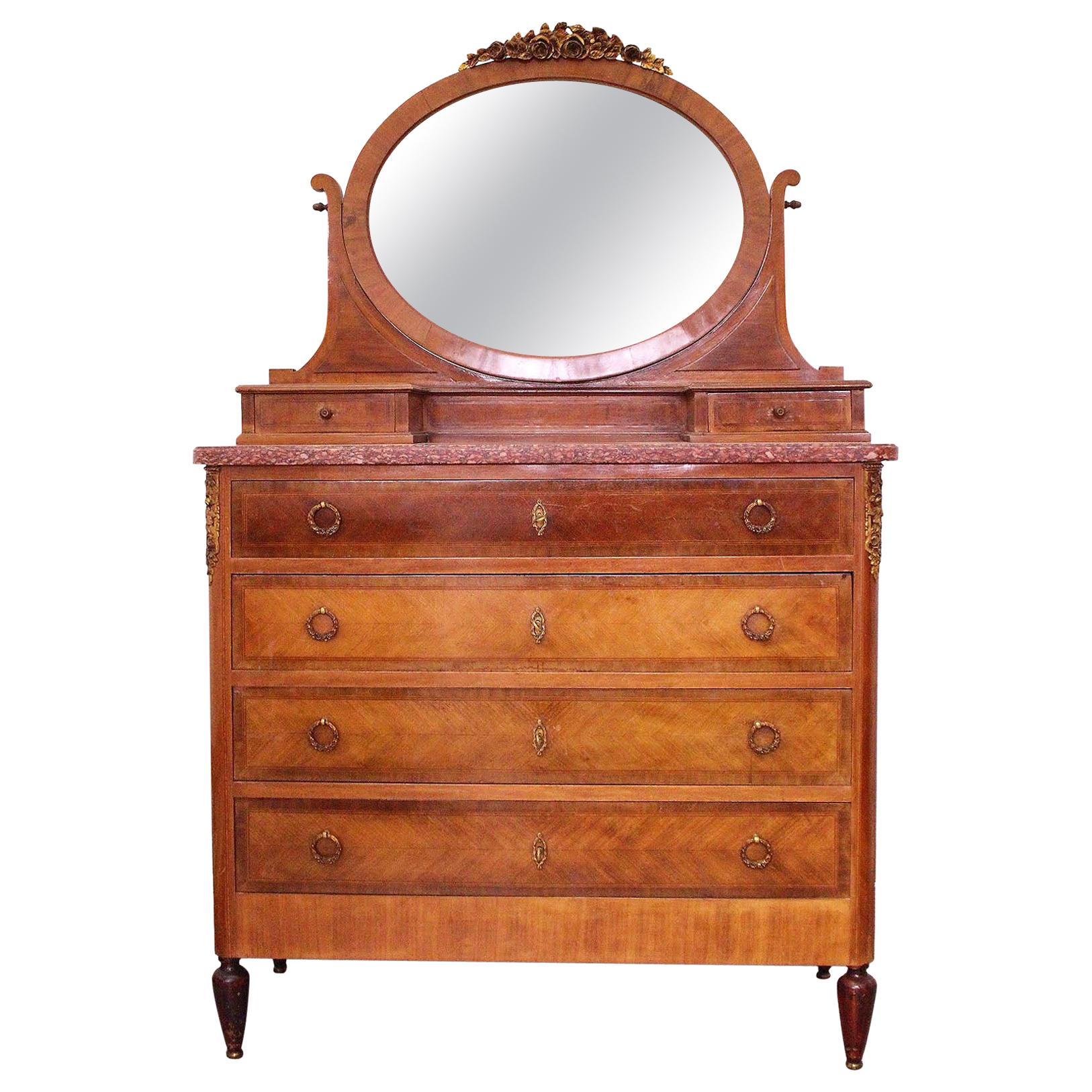 Louis XVI Style Dressing Chest of Drawers French Marquetry For Sale