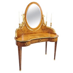 Louis XVI-style Dressing Table In Burl Marquetry And Gilded Bronze