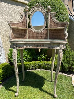 Louis XVI Style, Dressing Table & its Small Armchair Lacquered & Canned, XIXTh