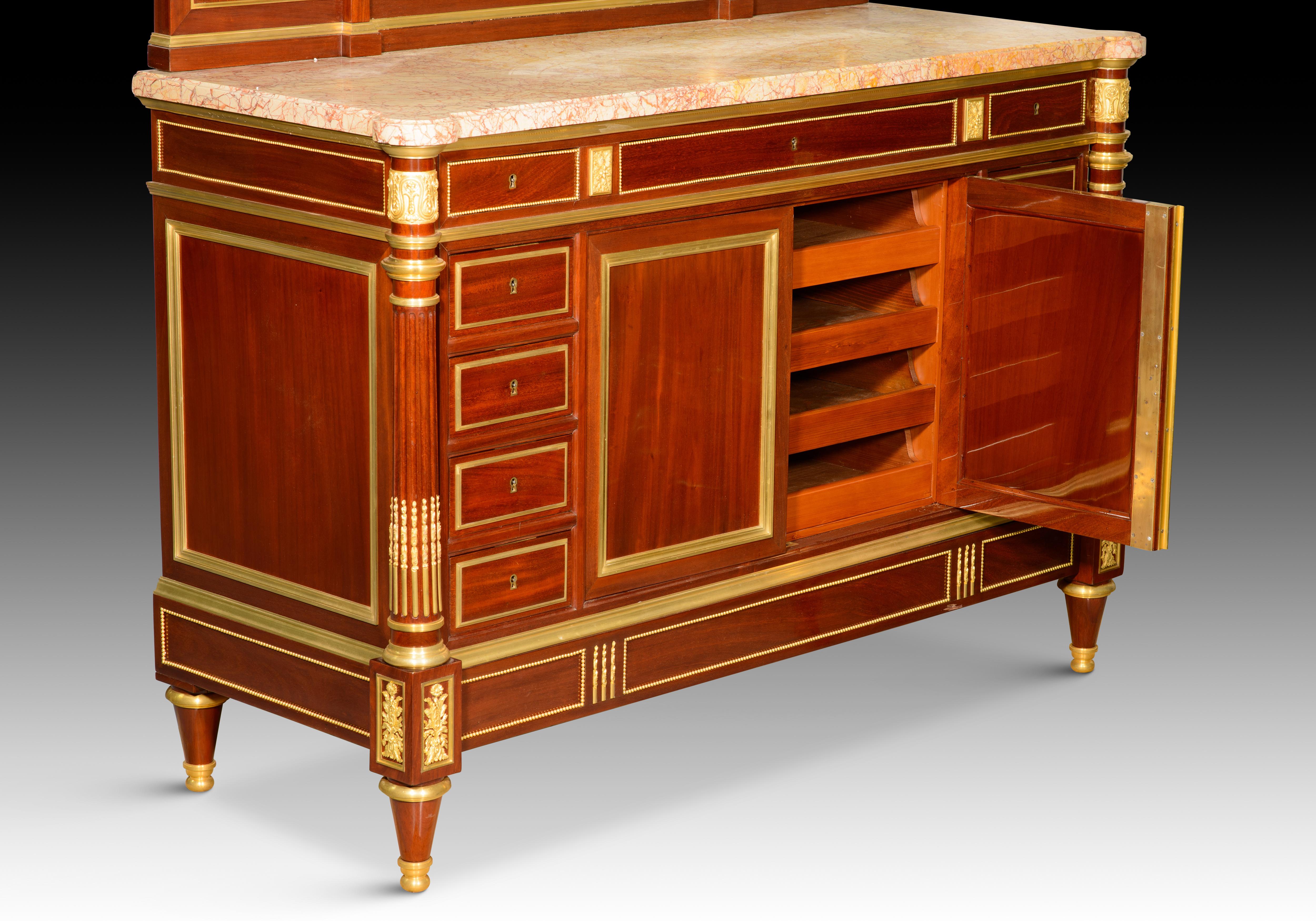 19th Century Louis XVI style dressing table. Woods, etc. Guéret Frères, Paris, France, 19th c For Sale
