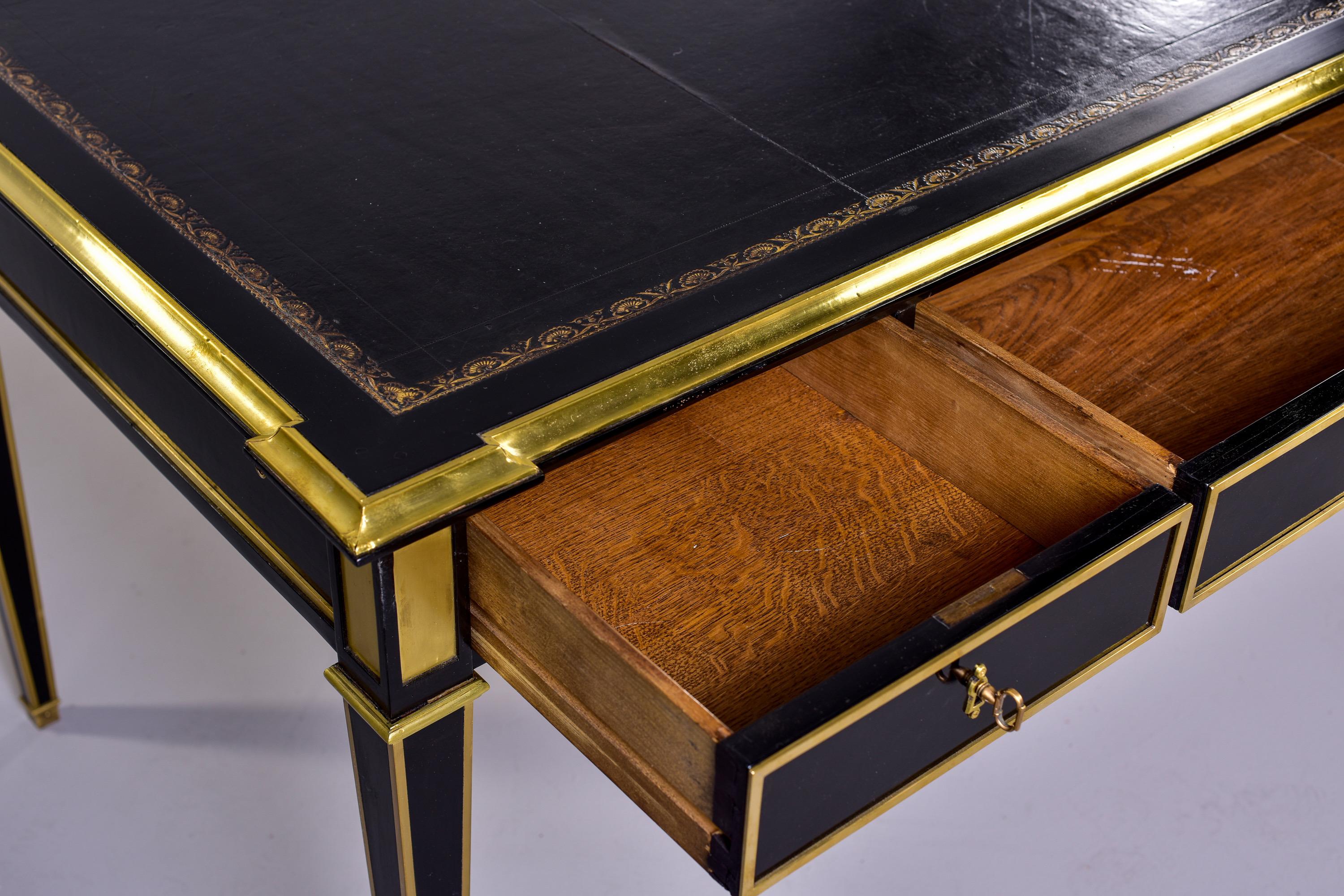 French Louis XVI Style Ebonised Desk with Brass Mounts