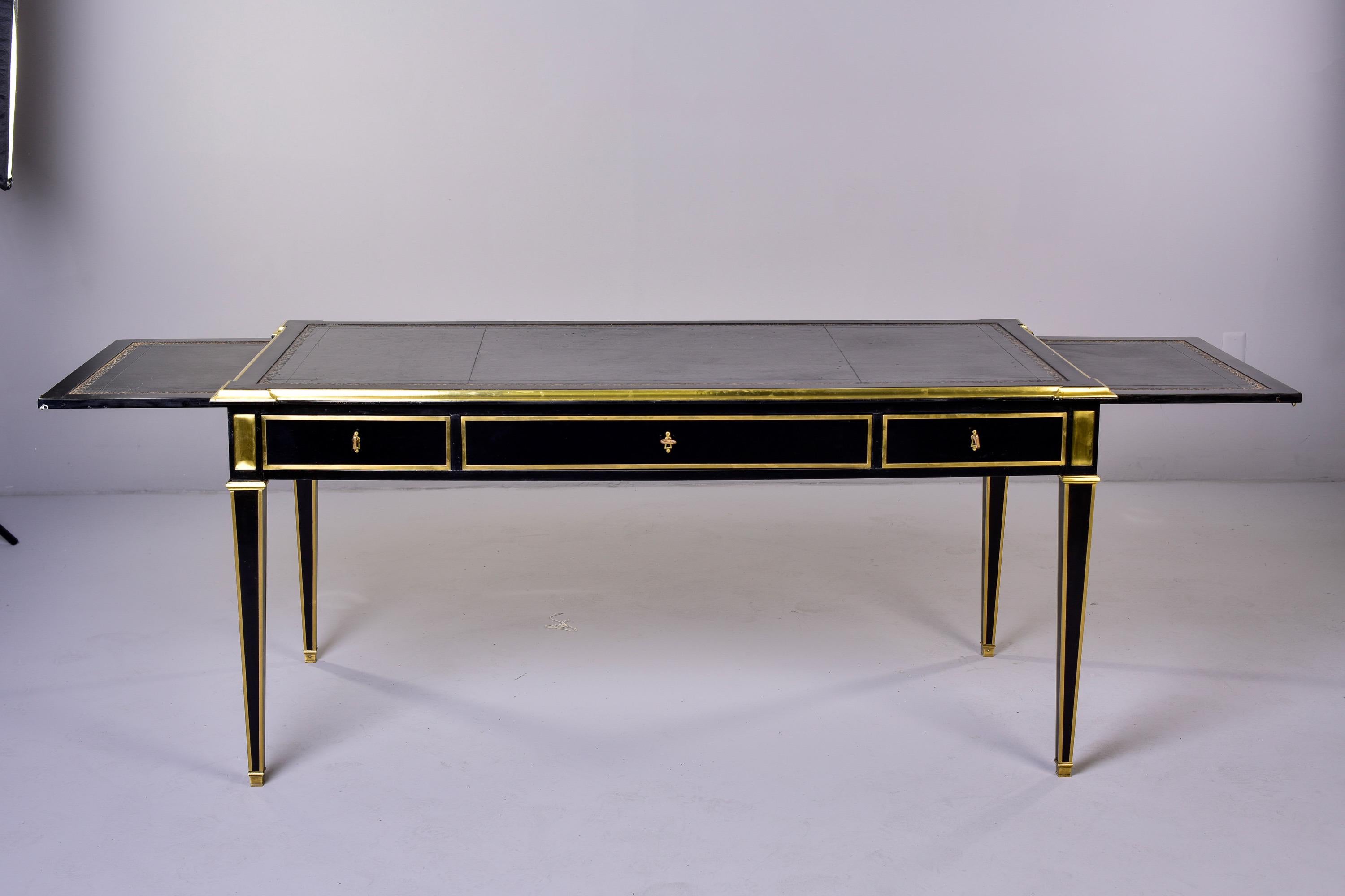 19th Century Louis XVI Style Ebonised Desk with Brass Mounts