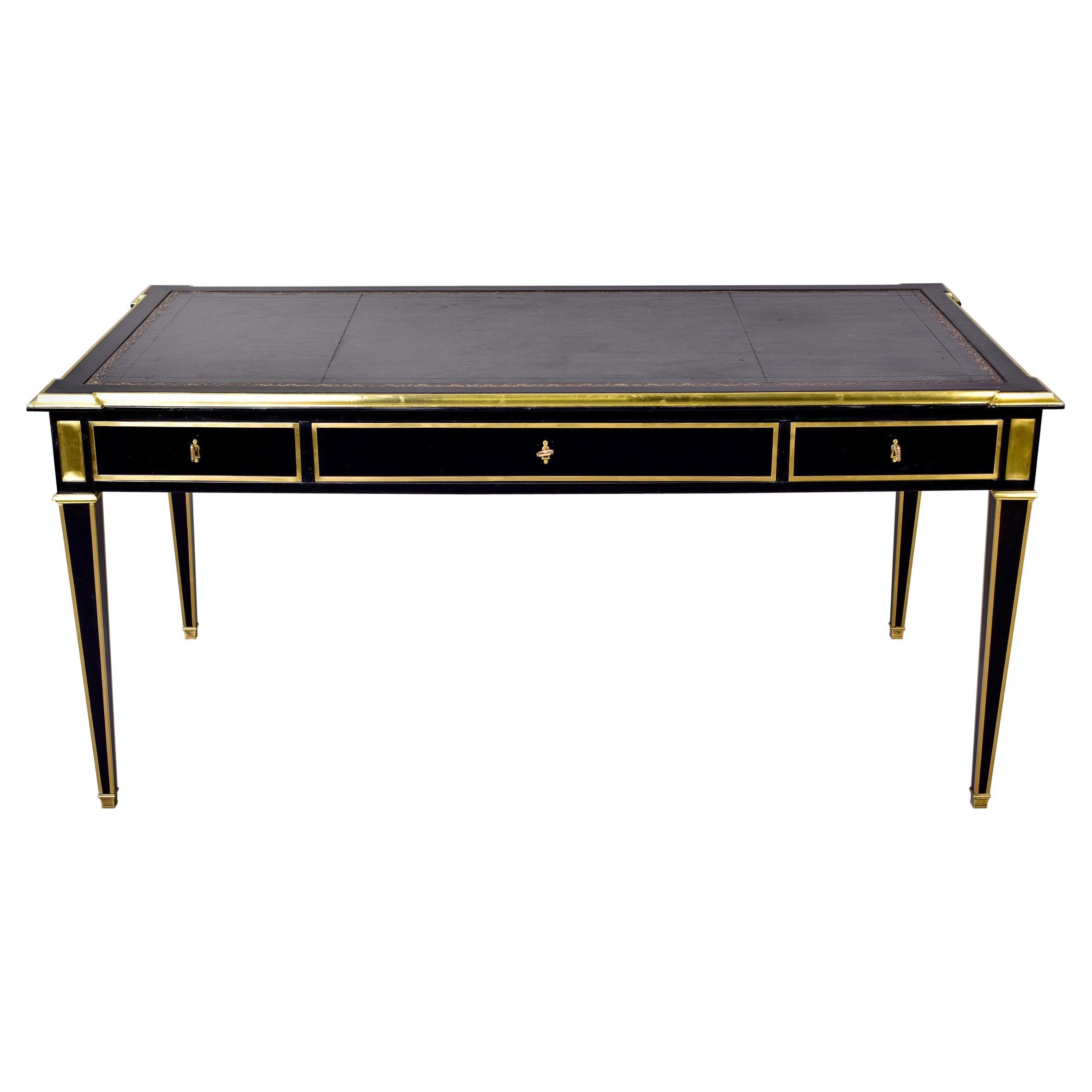 Louis XVI Style Ebonised Desk with Brass Mounts