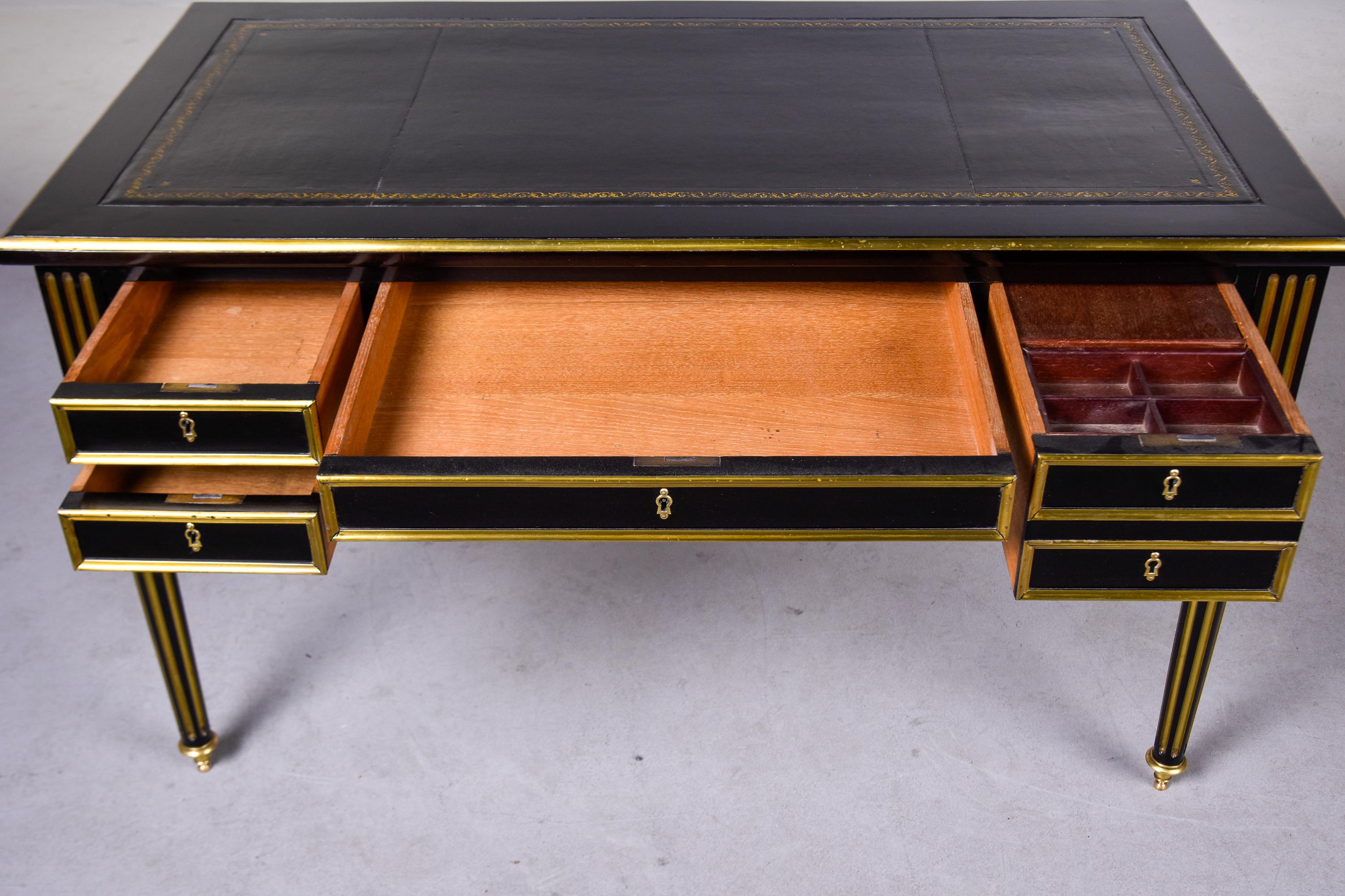 Louis XVI Style ebonized Desk with New Black Leather Top 3