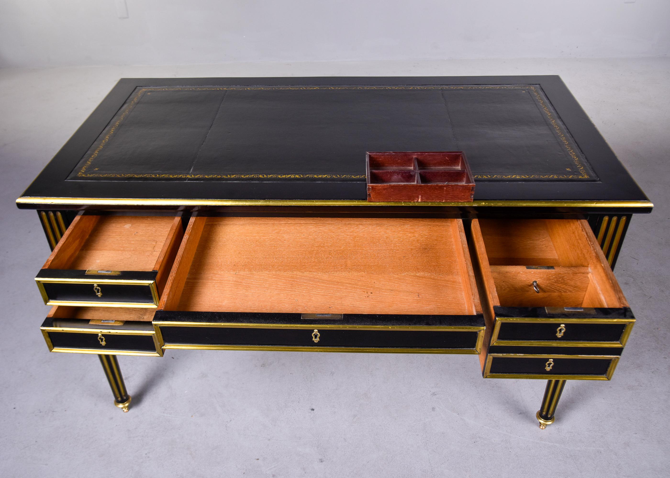 Louis XVI Style ebonized Desk with New Black Leather Top 4