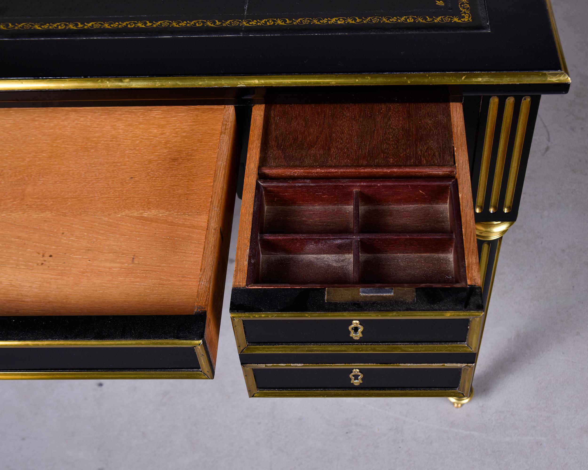 Louis XVI Style ebonized Desk with New Black Leather Top 5