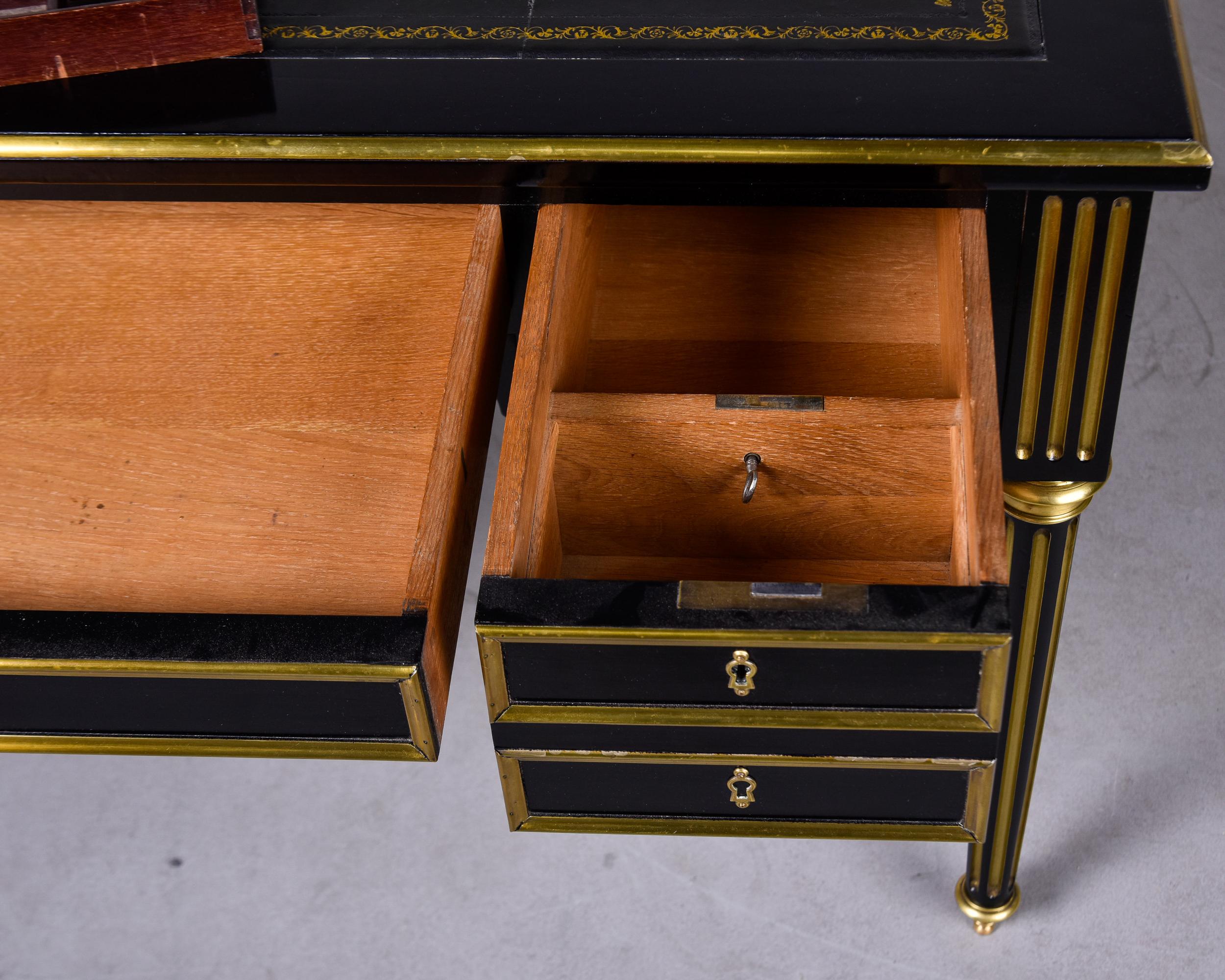 Louis XVI Style ebonized Desk with New Black Leather Top 6