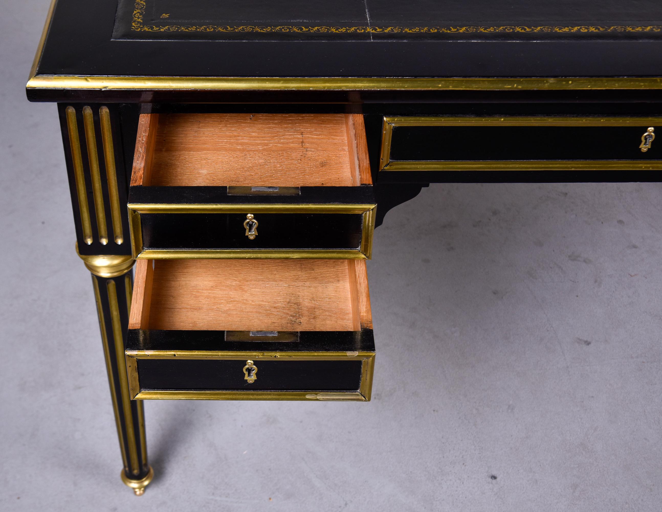 Louis XVI Style ebonized Desk with New Black Leather Top 7