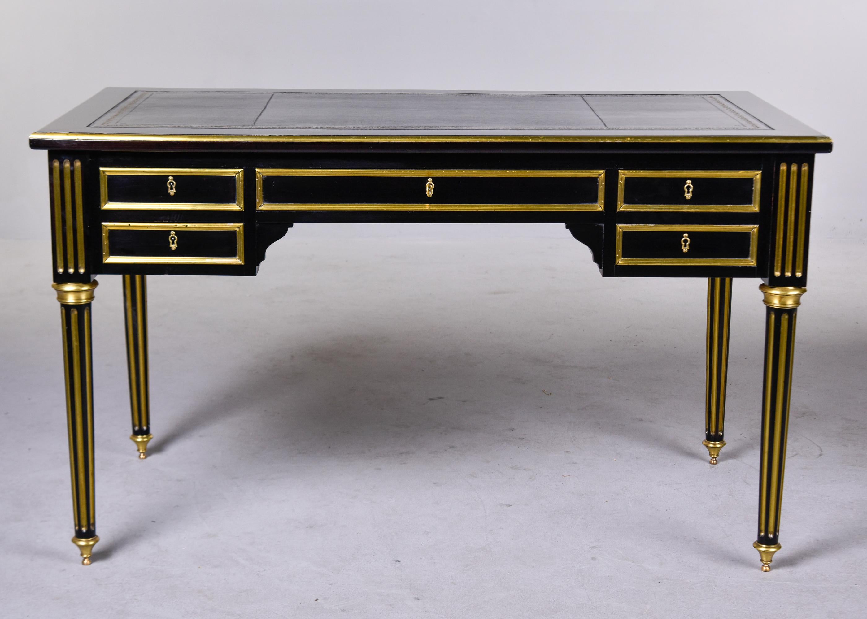 French Louis XVI Style ebonized Desk with New Black Leather Top