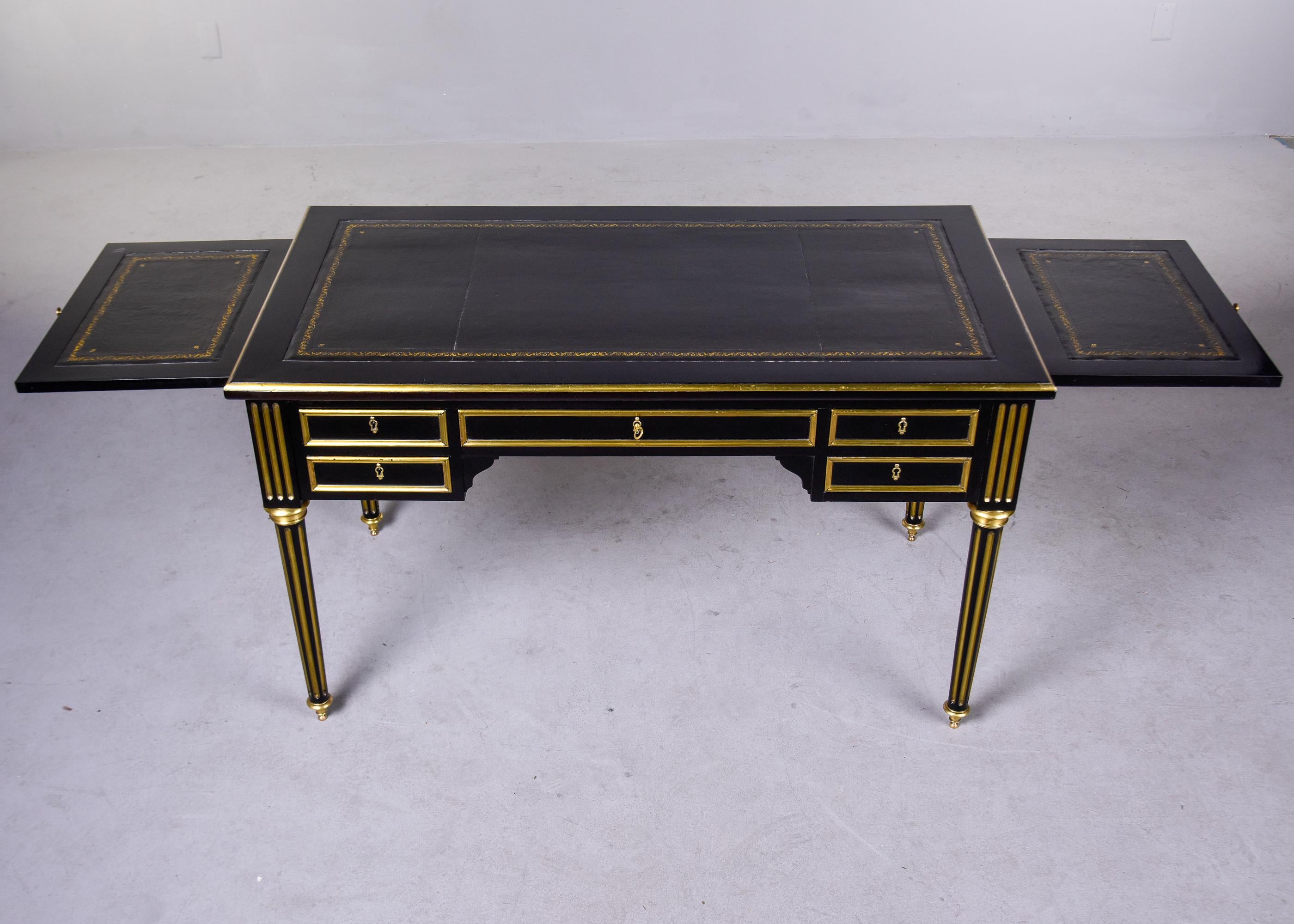 Ebonized Louis XVI Style ebonized Desk with New Black Leather Top