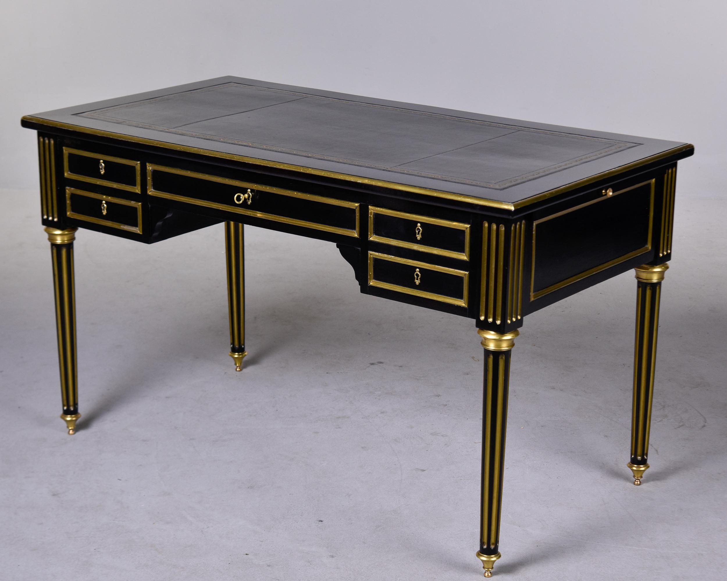 Louis XVI Style ebonized Desk with New Black Leather Top In Good Condition In Troy, MI