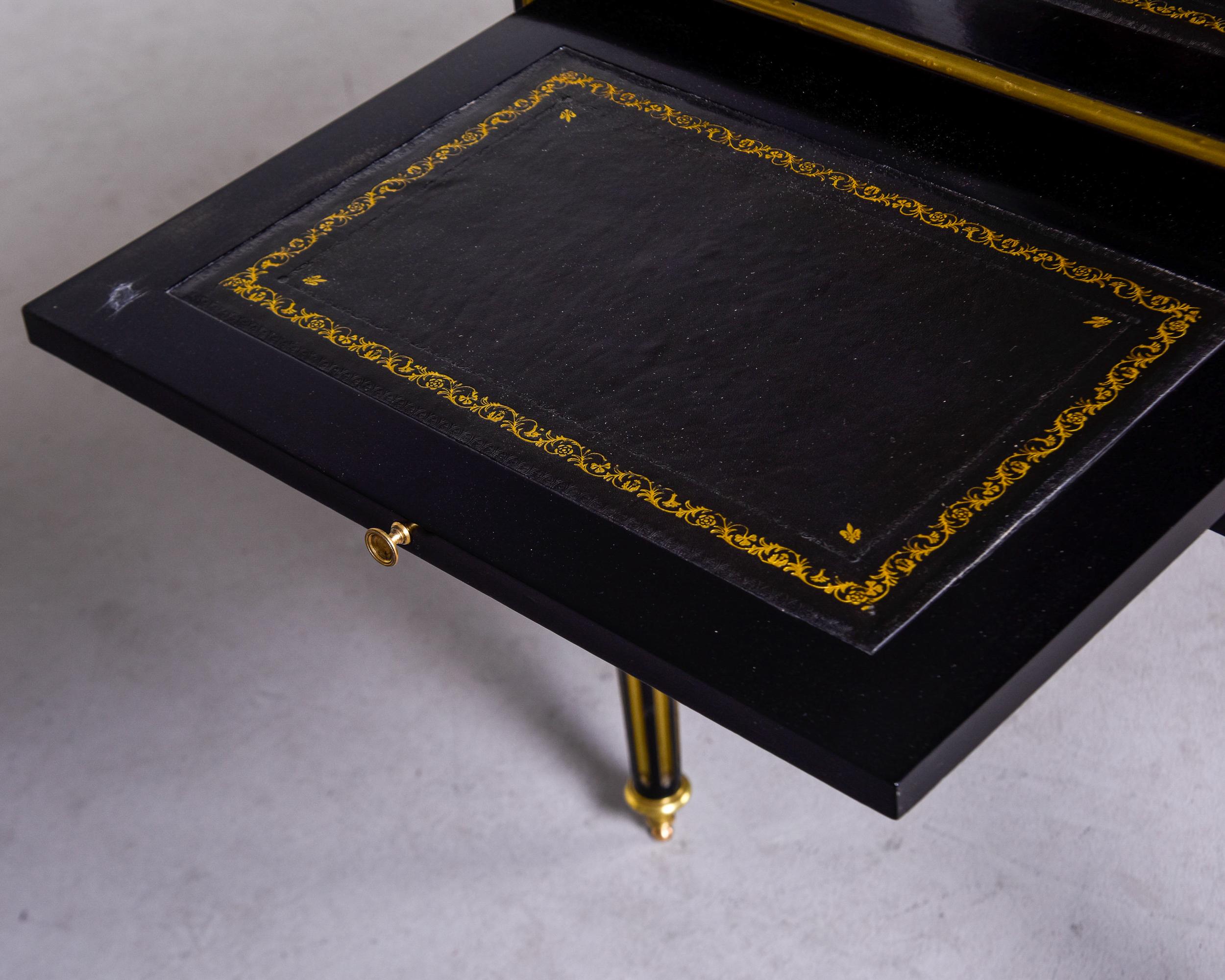 Louis XVI Style ebonized Desk with New Black Leather Top 2