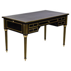 Louis XVI Style ebonized Desk with New Black Leather Top