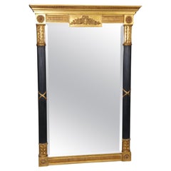 Miroir biseauté sculpté, ébonisé et doré de style Louis XVI par Carver's Guild